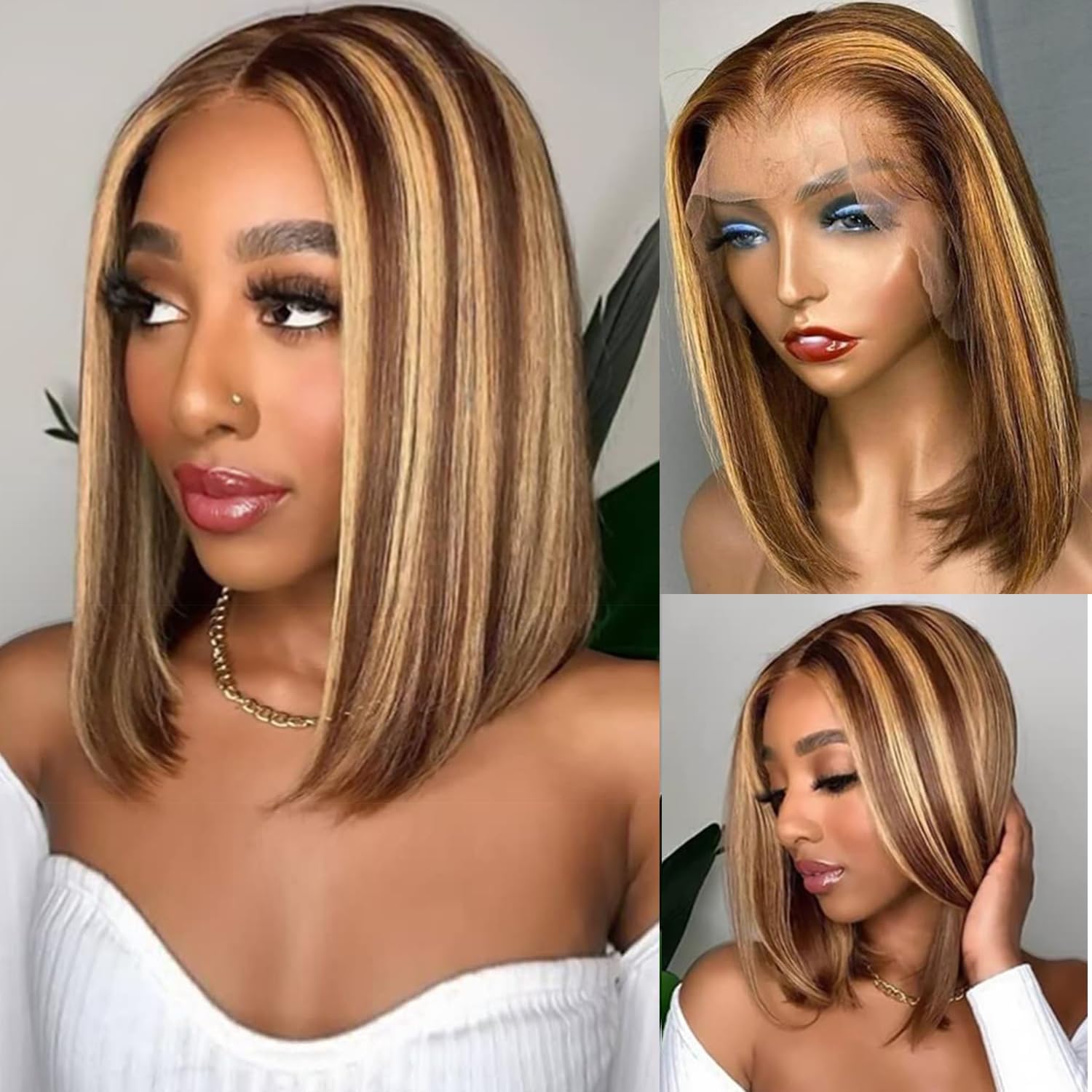 Superfect 4/27 Lace Front Bob Wig Human Hair Ombre Honey Blonde 13x4 Hd Lace Front Wigs Human Hair Pre Plucked Middle Part Highl