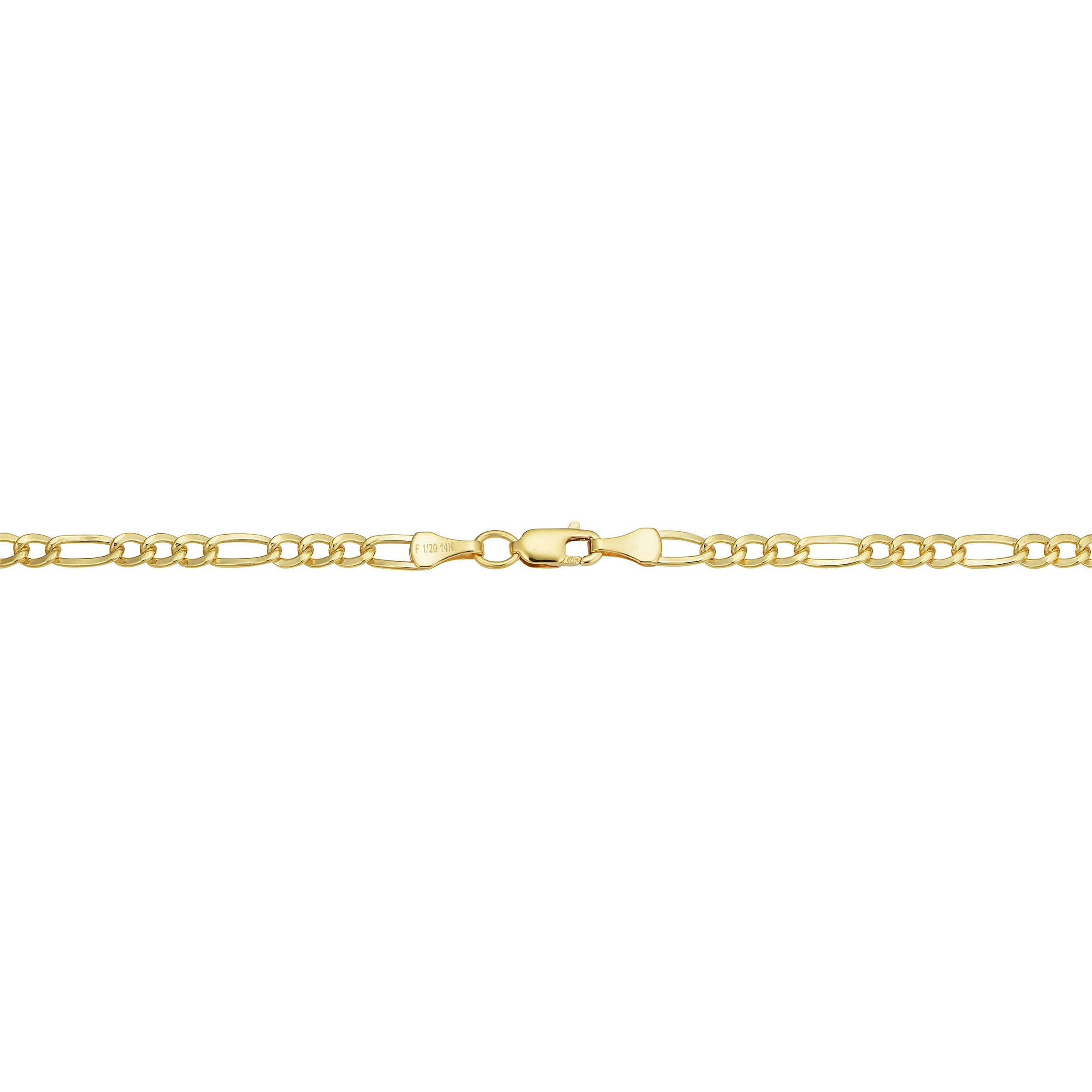 Kooljewelry 14k Yellow Gold Filled Solid Figaro Link Chain Necklace (3.3 mm, 20 inch)