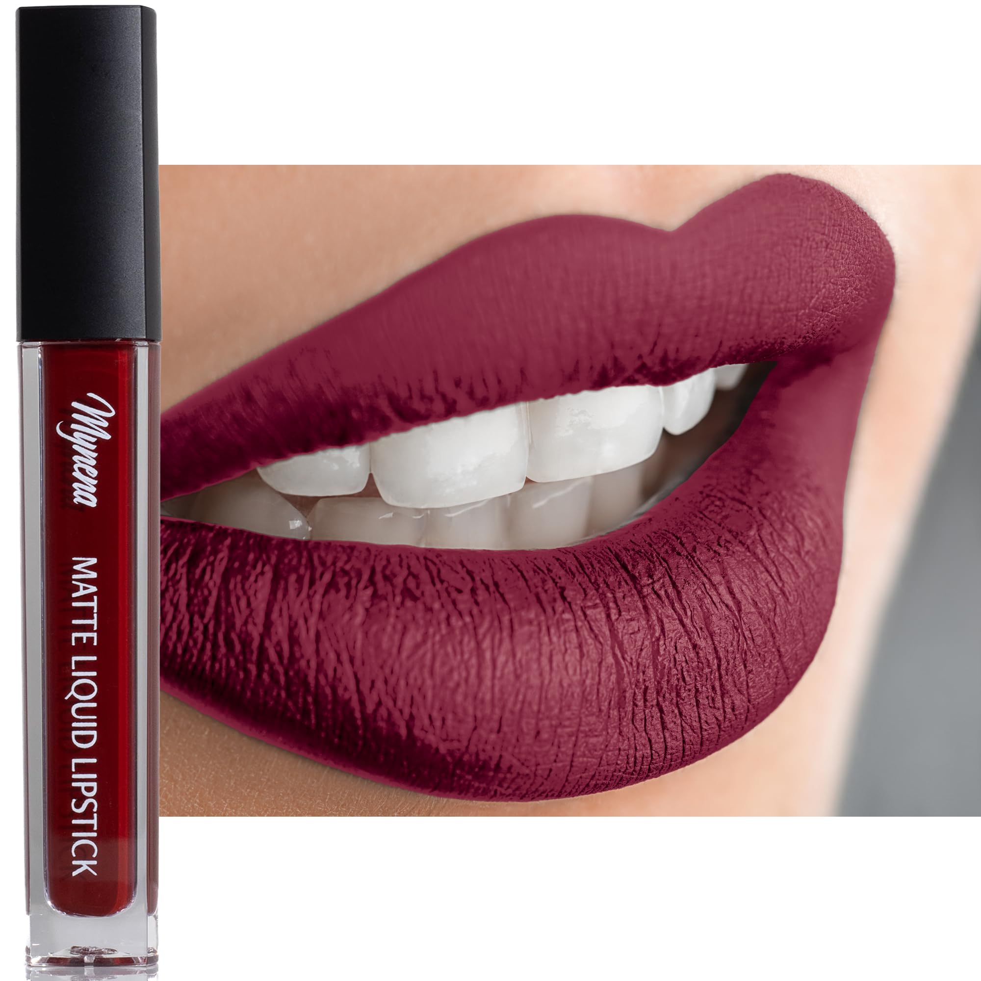 Mynena Burgundy Red Long-Lasting Matte Liquid Lipstick Intense Color Smudge-Proof & Waterproof Comfortable Hydrating Shea Butter