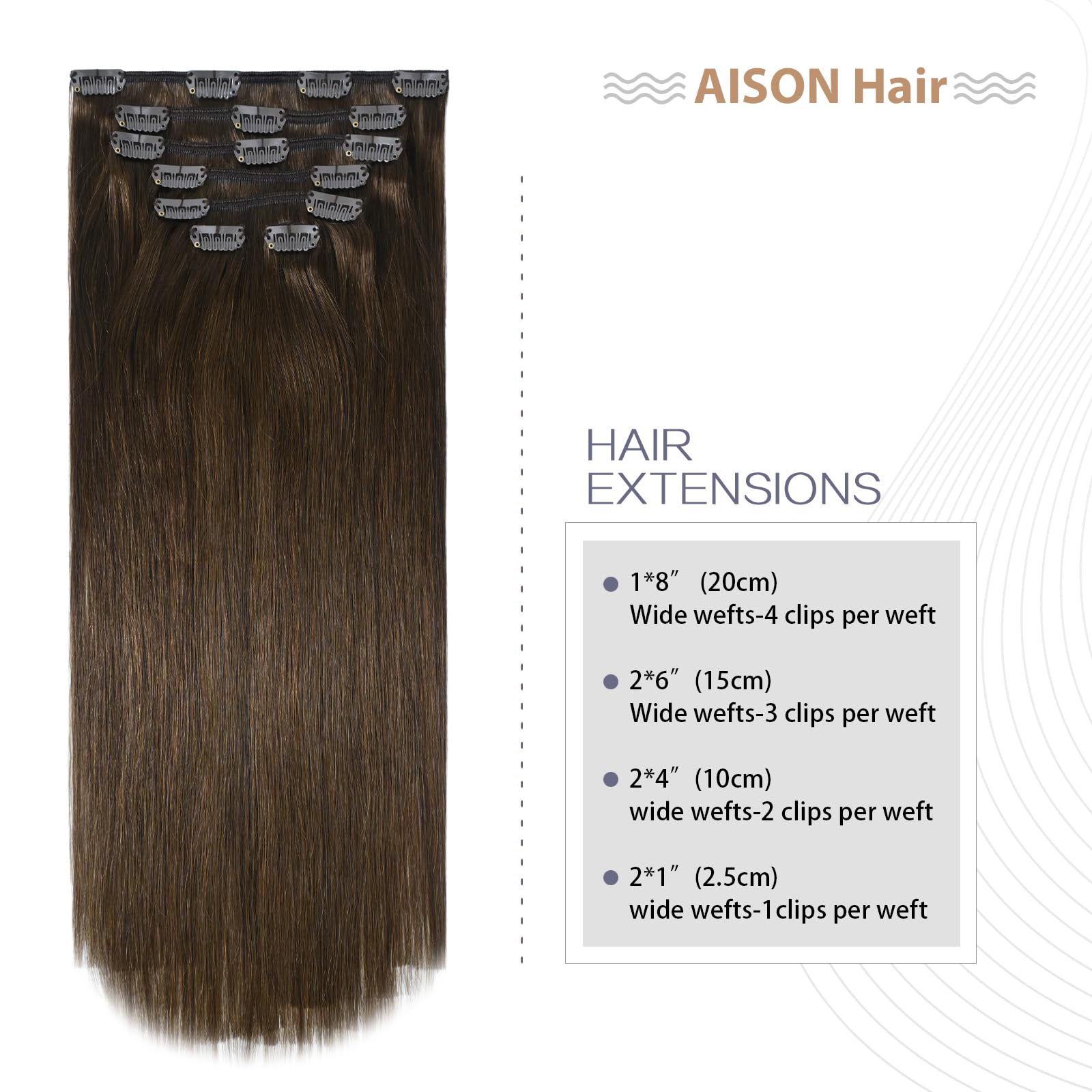 Aison Medium Brown Clip In Hair Extensions Real Human Hair 85G 100% Remy Human Hair Clip In Extensions Soft Silky Straight 7Pcs