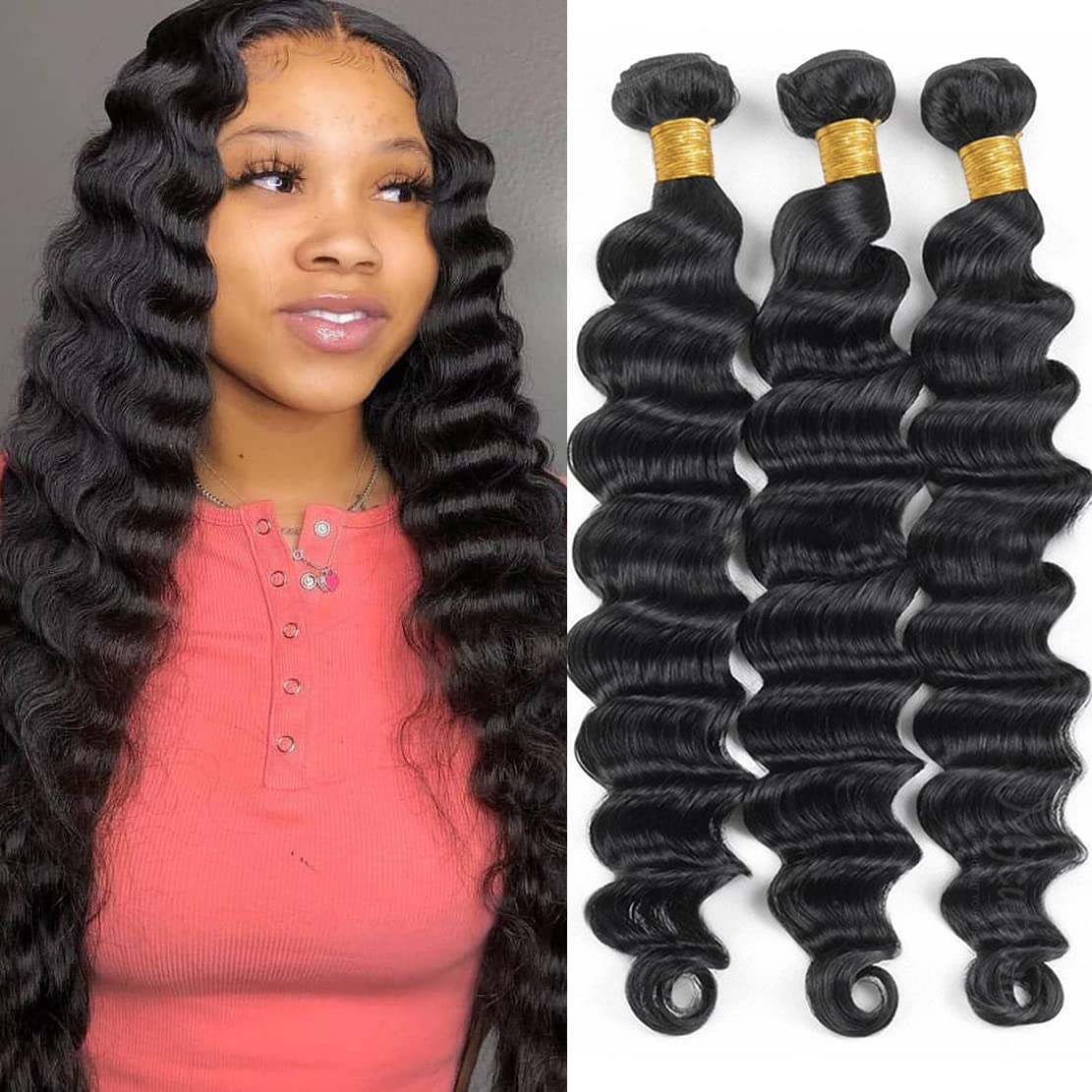 Loose Deep Wave Bundles Human Hair for Black Women Unprocessed Virgin Remy Hair Loose Wave Bundles 24 26 28 Inch Can Be Dyed and