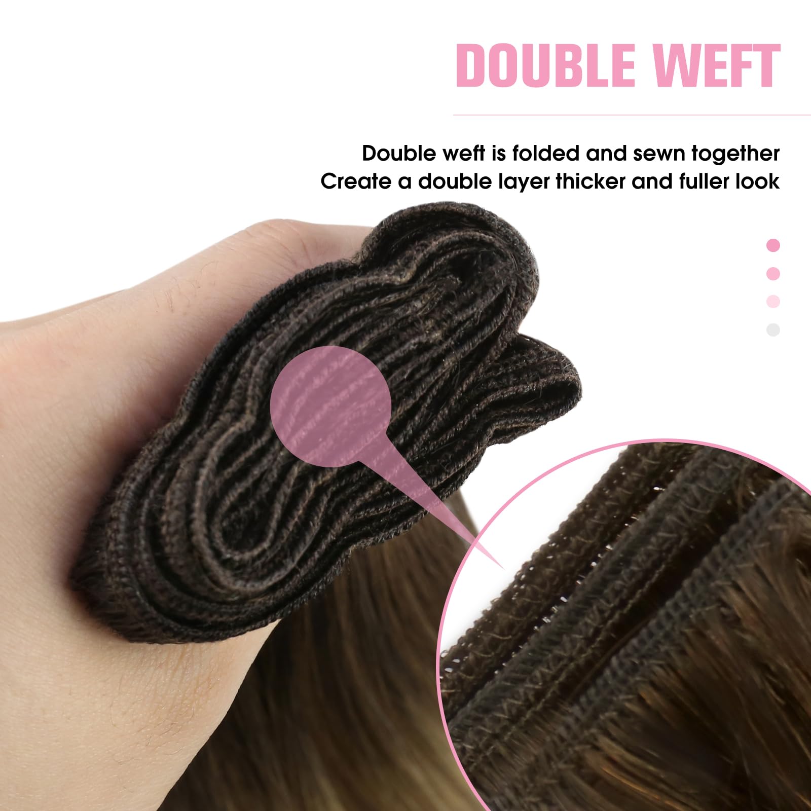 YoungSee Weft Hair Extensions Human Hair Brown Balayage Human Hair Extensions Sew in Darkest Brown to Brown with Blonde Balayage