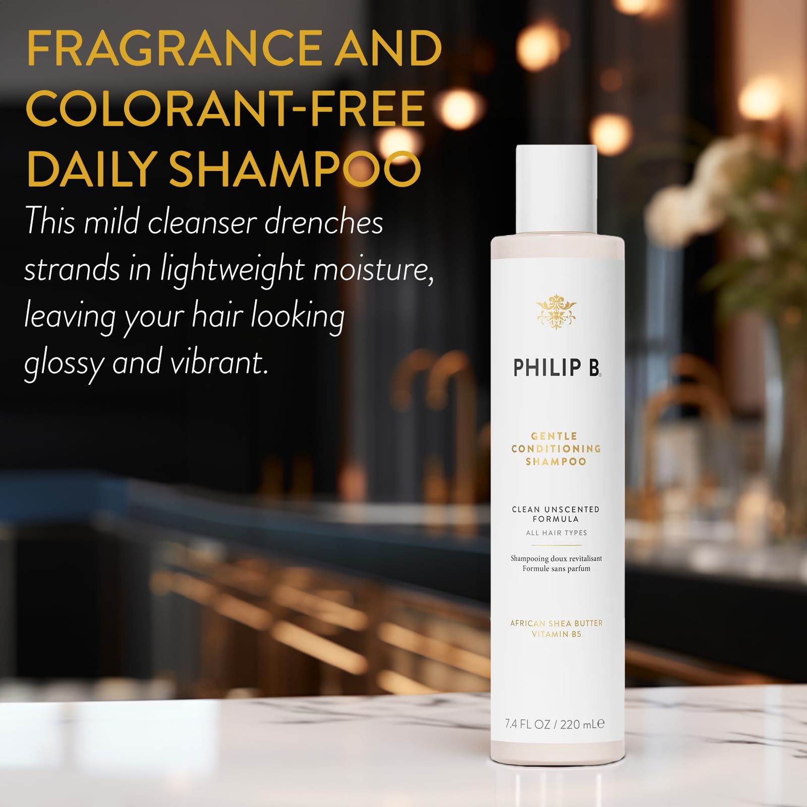 PHILIP B Gentle Conditioning Shampoo, 7.4 fl. oz. (220 ml) - Light-Weight Unscented Cleanser Adds Softness & Shine, With Shea Bu