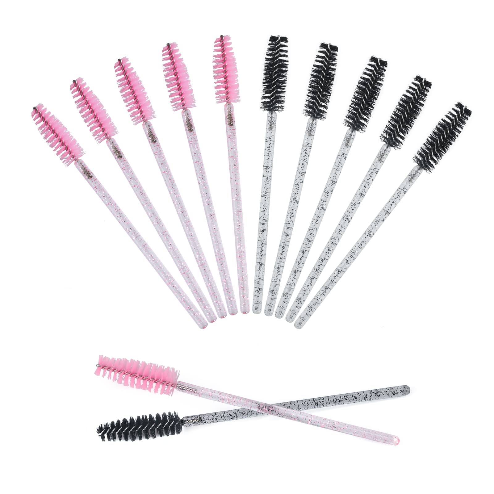 200PCS Disposable Crystal Eyelash Mascara Brushes Wands Applicator Makeup Kits for Makeup Eyelash Extensions (Black + Pink)