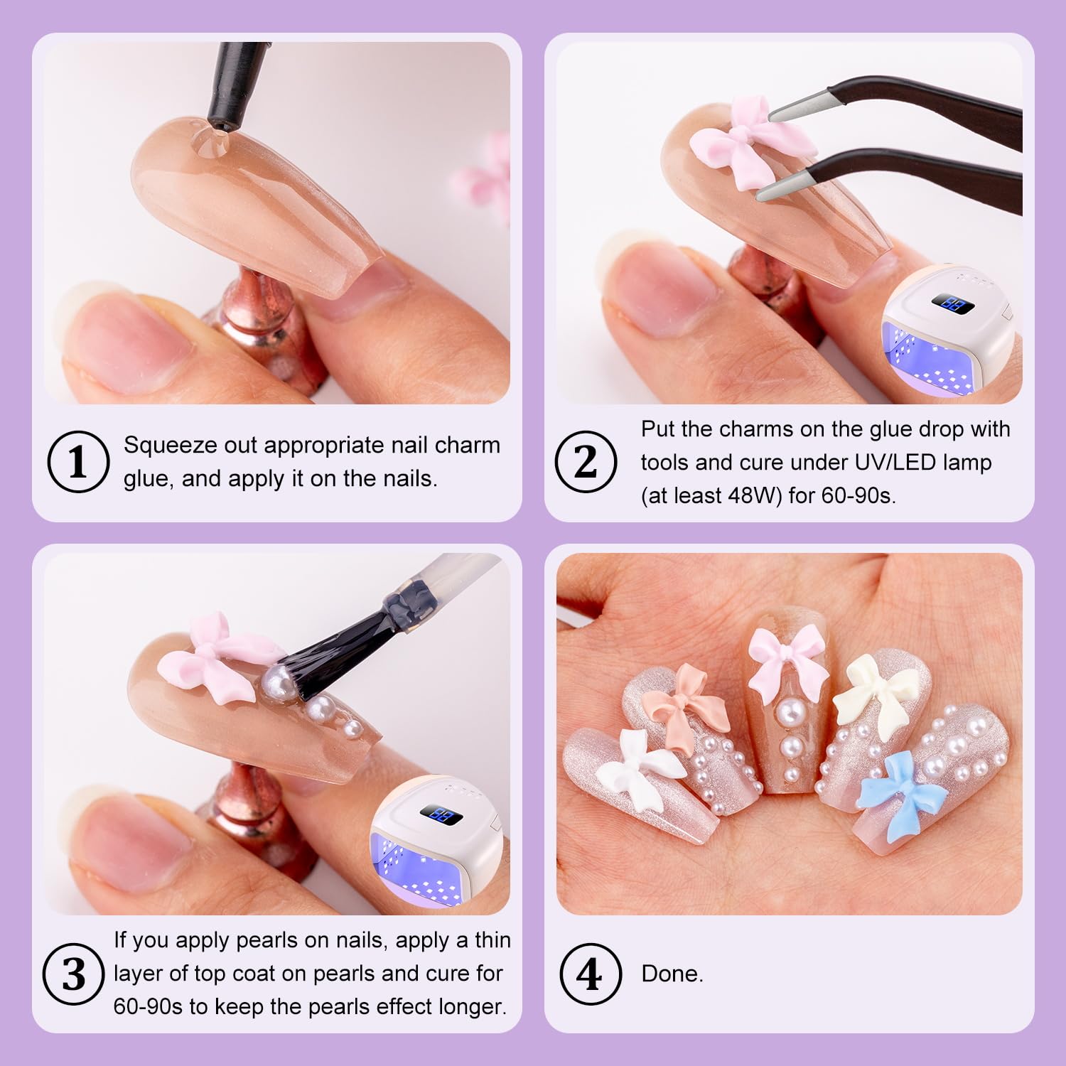 Multi Shapes Acrylic Nail Charms For 3D Nail Art, Black Heart Flower Bow Star Butterfly Pearl Starry Ab Gems And Cute Charms For