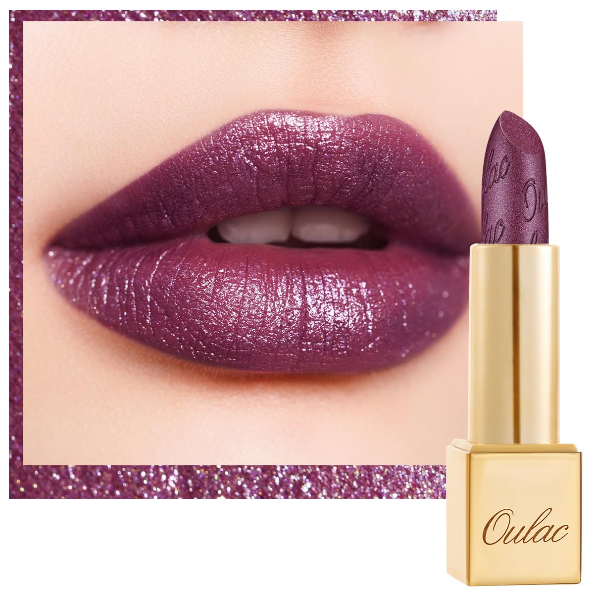 Oulac Purple Lipstick for Women with Metallic 3D Shine Lightweight Hydrating Formula, High Impact Lip Color, Vegan & Gluten Free