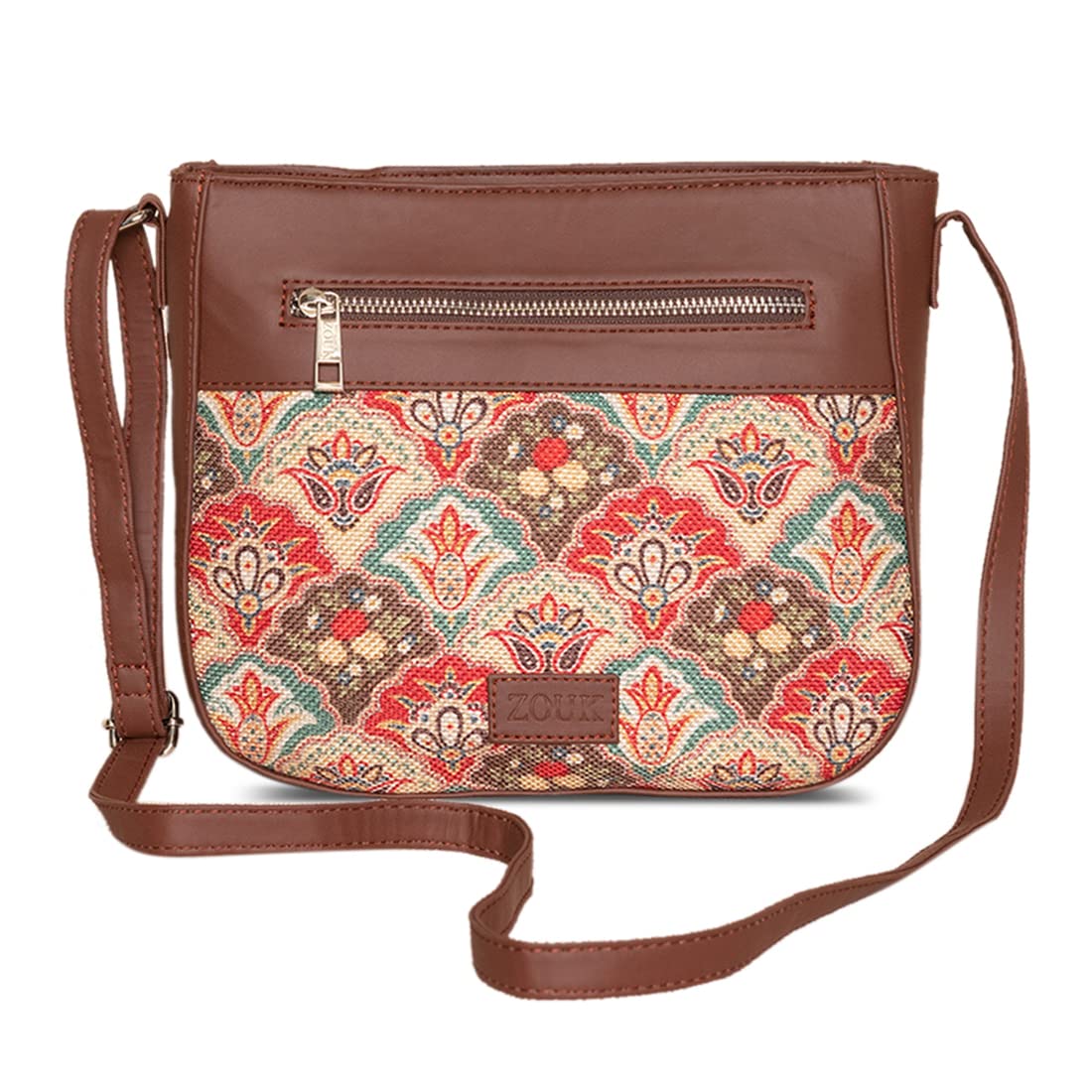 ZOUK Womens Handcrafted Multicolor Mughal Art Printed U Shaped Sling Bag
