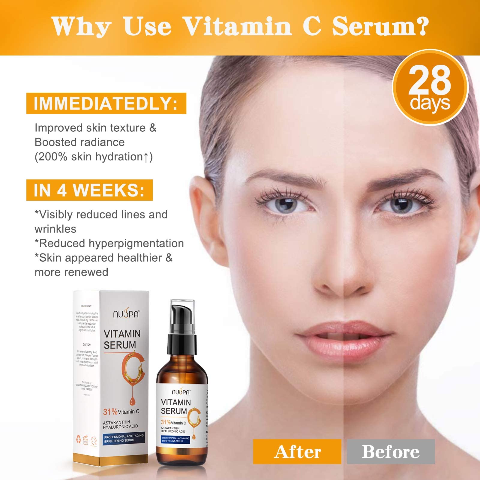Vitamin C Serum for Face 2oz 31% Vitamin C Facial Moisturizer Serum Anti Aging Serum Reduces Age Spots and Sun Damage Natural Br