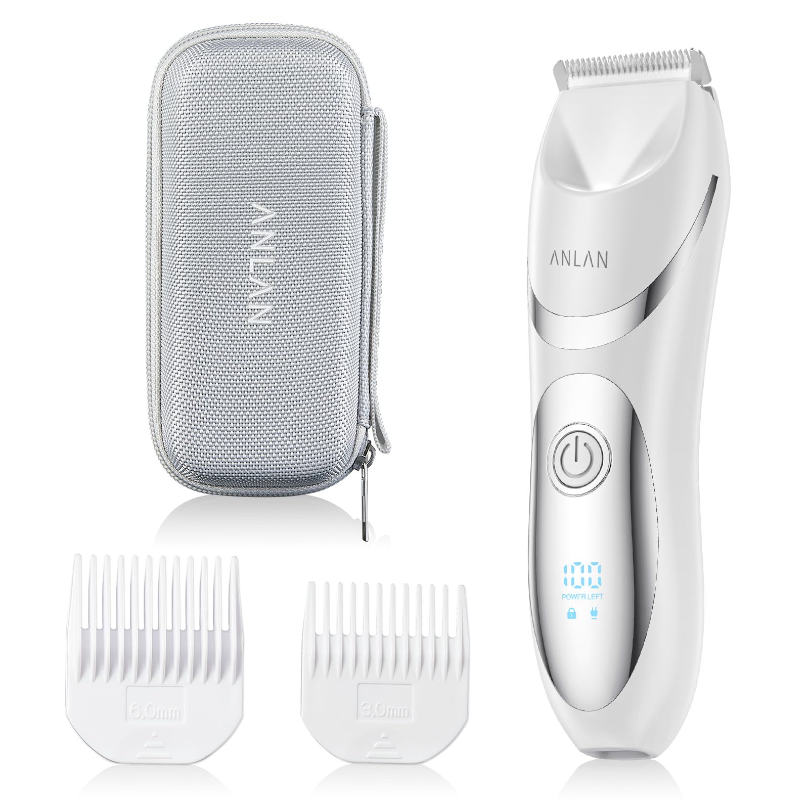 ANLAN Body Hair Trimmer for Men and Women,Electric Ball Trimmer with LED Display, Portable Waterproof Wet/Dry Groin & Body Shave
