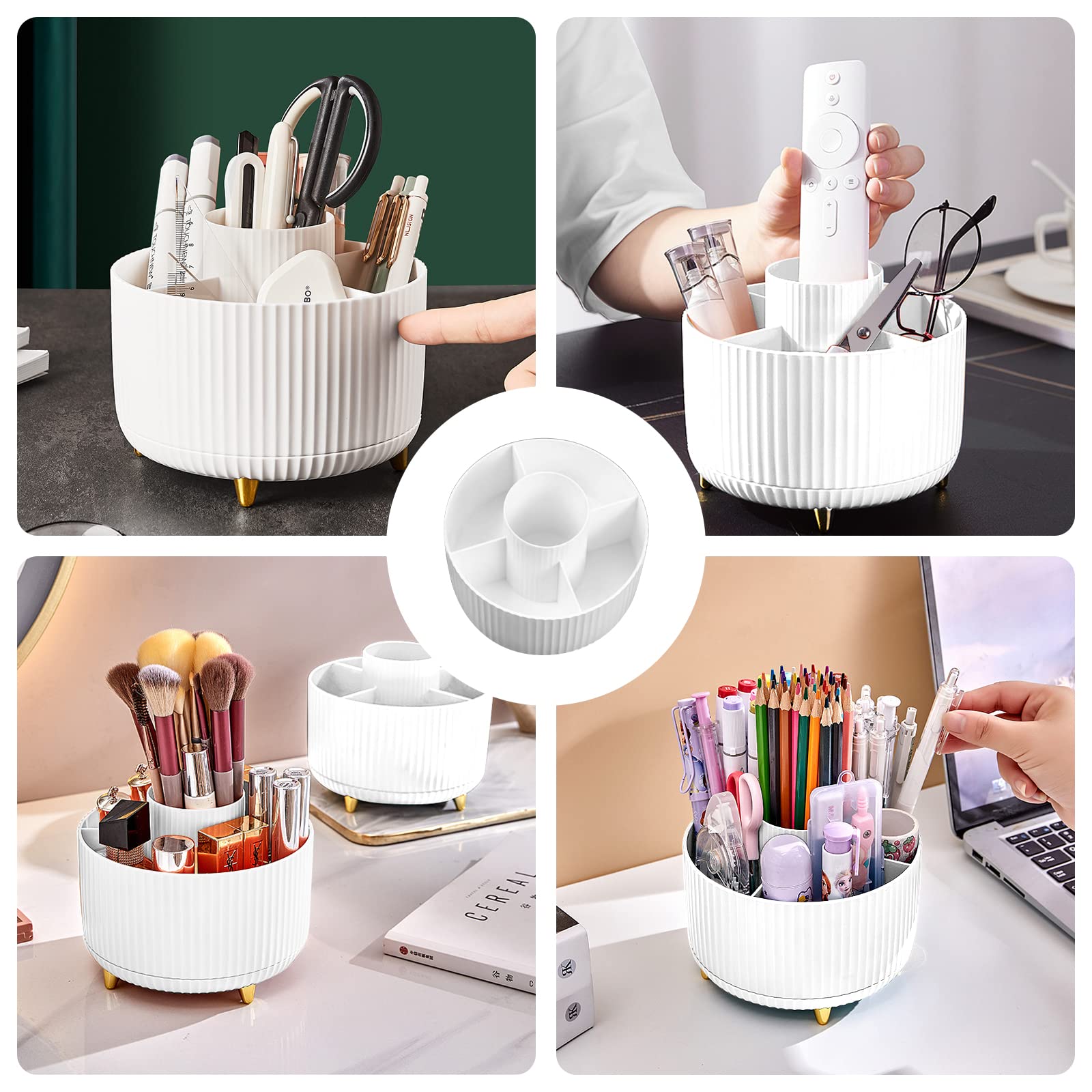 Diesisa Makeup Brush Holder Organizer,360 Rotating Makeup Brush Organizer,5 Slot Make up Brushes Cup for Cosmetics, Nail Polish,