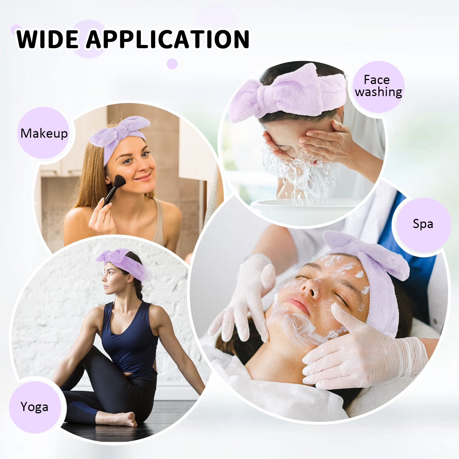 WHAVEL 6 Pack Purple Spa Microfiber Bow Headbands for Washing Face, Skincare Headbands, Facial Headband Set, Soft Fluffy Headban