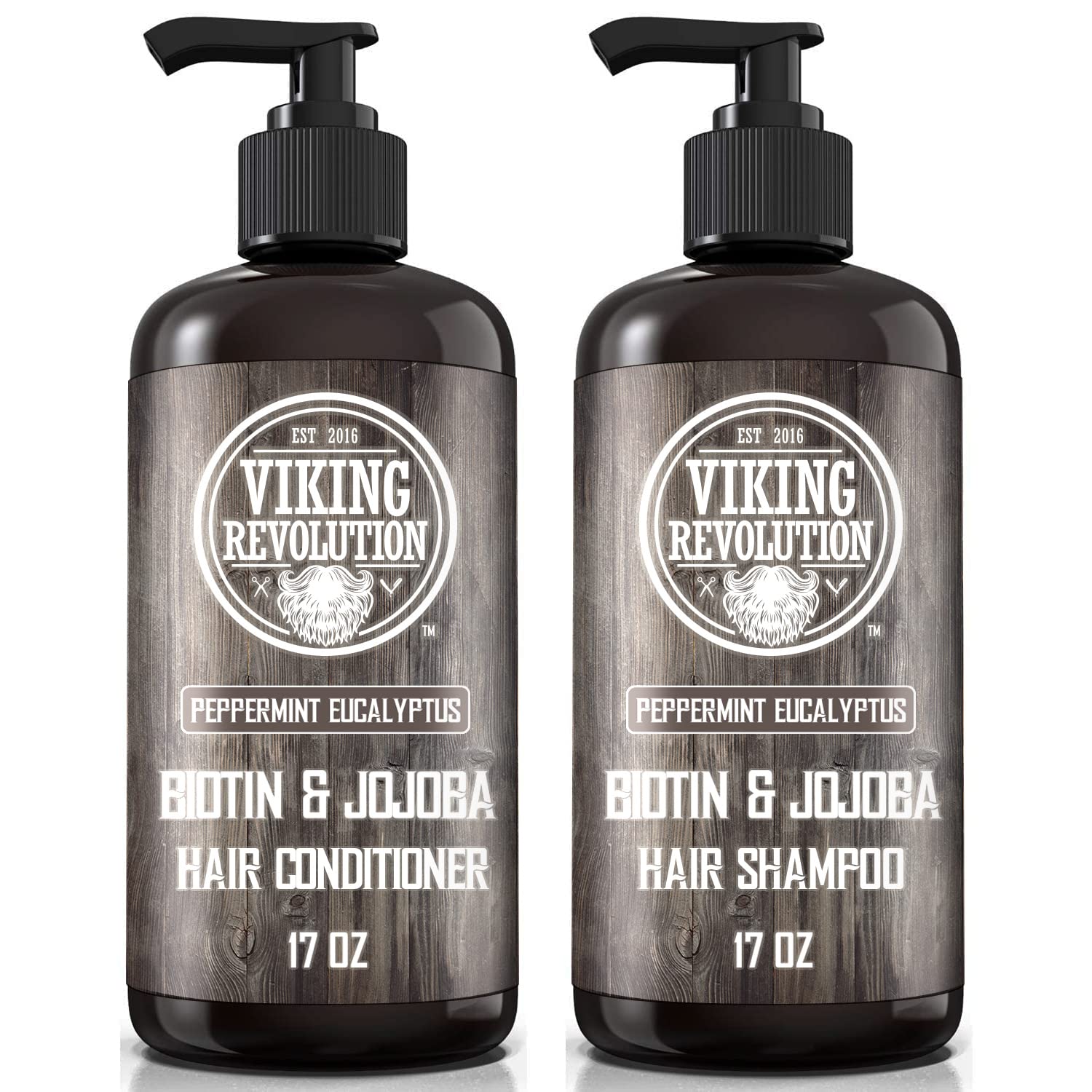 Viking Revolution Biotin Mens Shampoo and Conditioner Set - Eucalyptus Shampoo and Conditioner Set with Jojoba and Mint Oil - Pe
