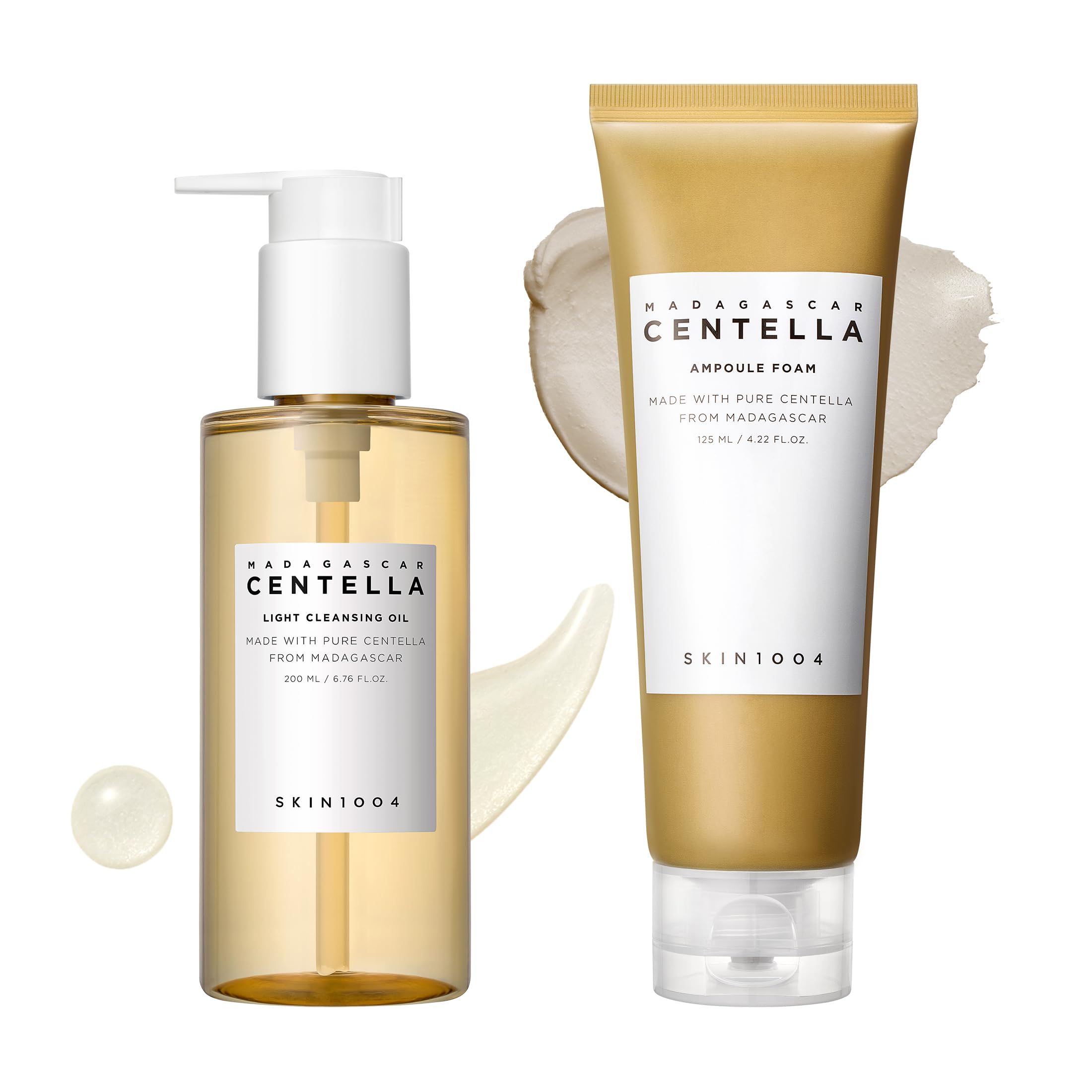 SKIN1004 Centella Double Cleansing Duo, Cleansing Oil 6.76 fl.oz & Ampoule Foam Cleanser 4.23 fl.oz, Korean Gentle Face Cleanser