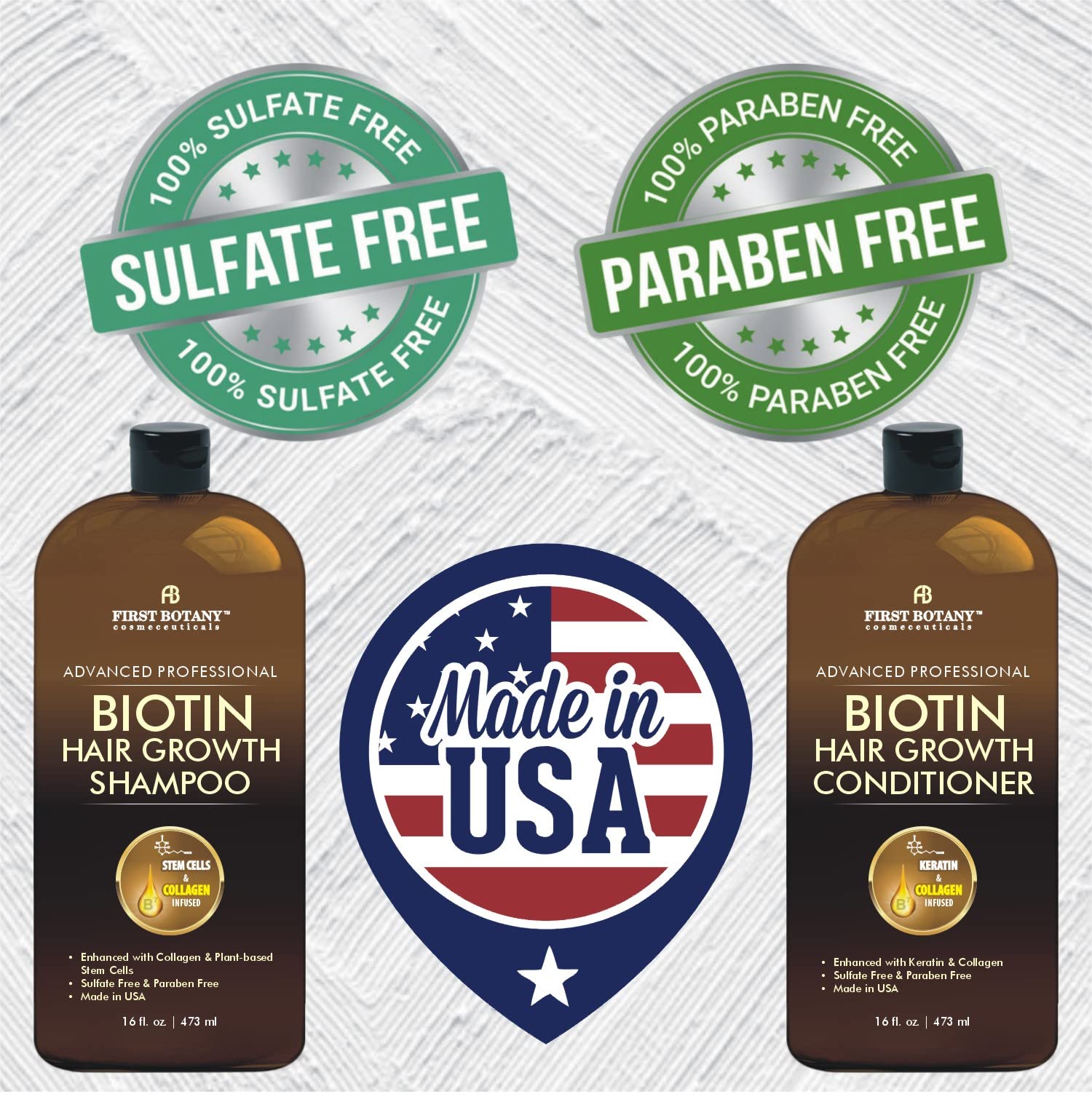 First Botany, Biotin Hair Growth Shampoo Conditioner Anti Hair Loss Thickening formula Collagen & Stem Cell For Hair Regrowth An