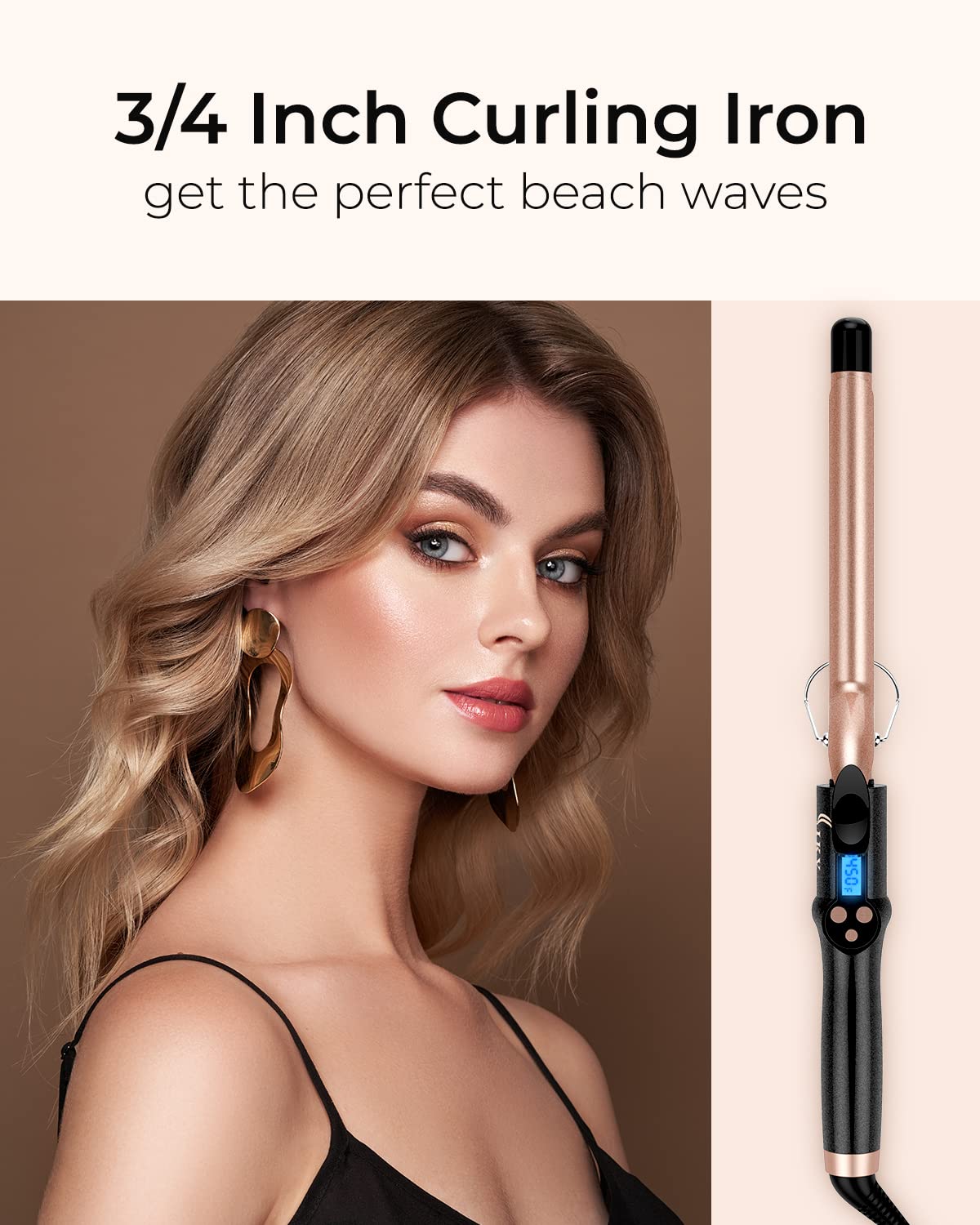 3/4 Inch Extra Long Barrel Curling Iron, Ceramic Tourmaline Curling Wand Professional Dual Voltage