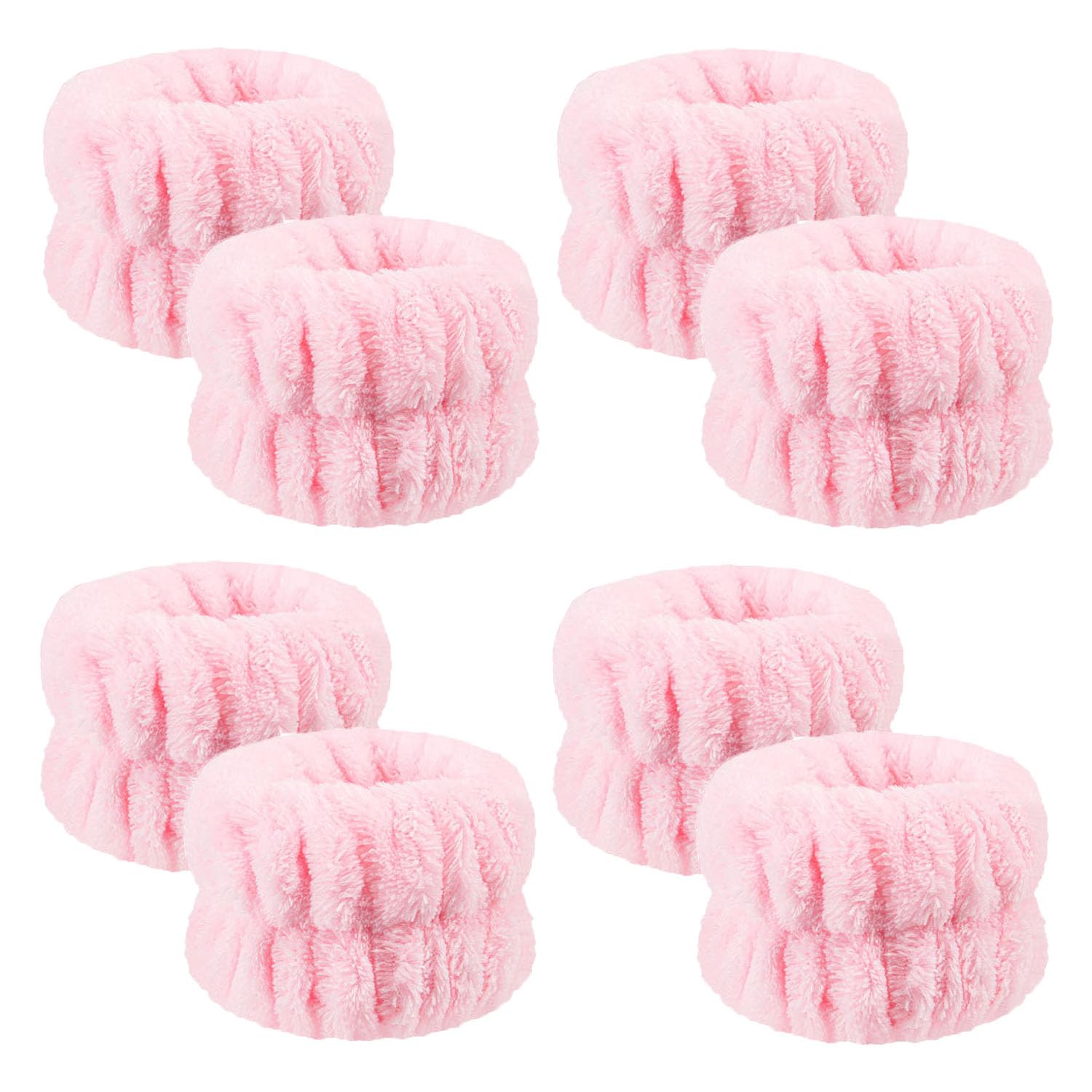 8Pcs Anmieciu Microfiber Spa Face Wash Wristbands. (Pink)