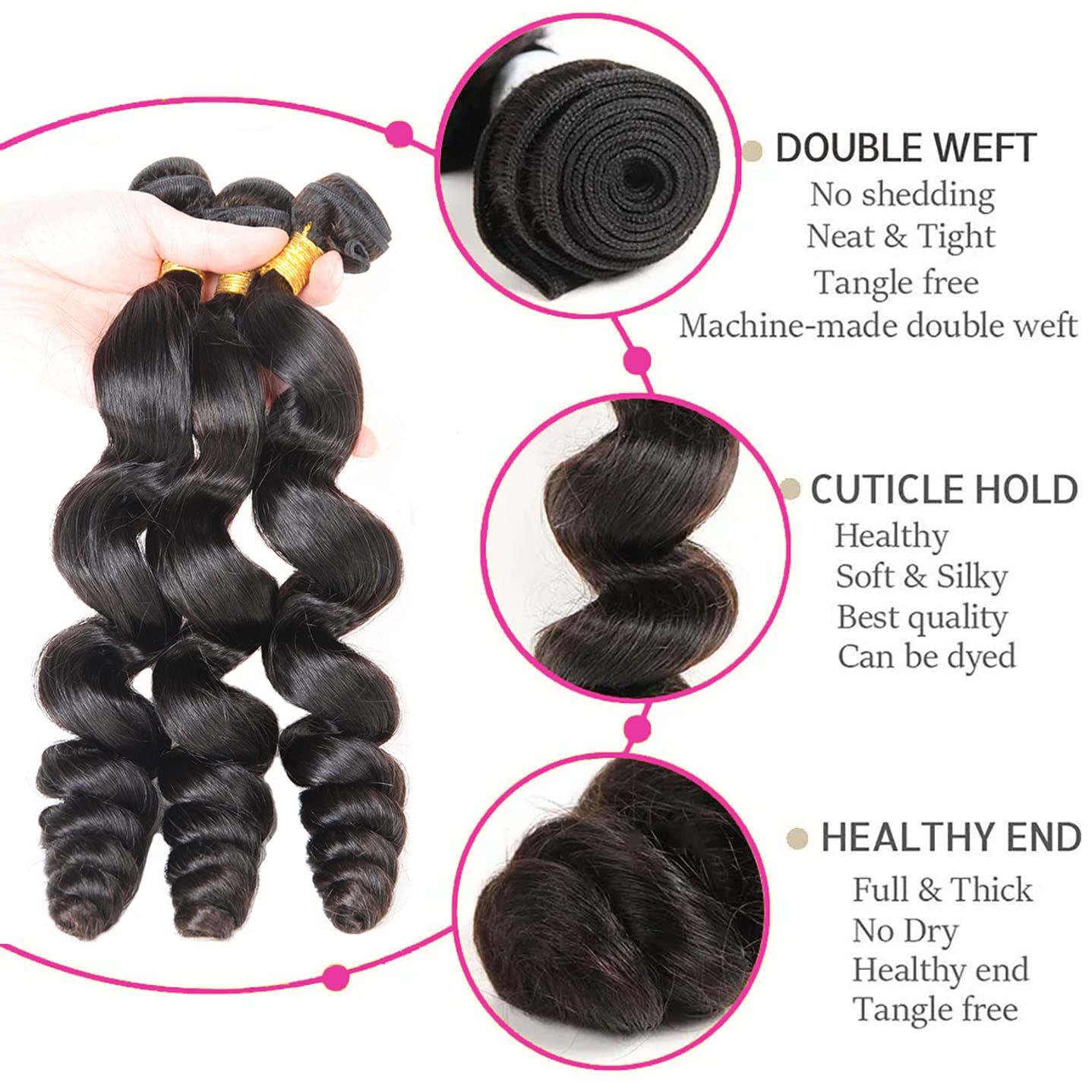 Loose Wave Bundles With 4X4 Lace Closure Free Part (10 12 14+10) Inch Loose Wave Human Hair Bundles Loose Deep Wave Hair 3 Bundl