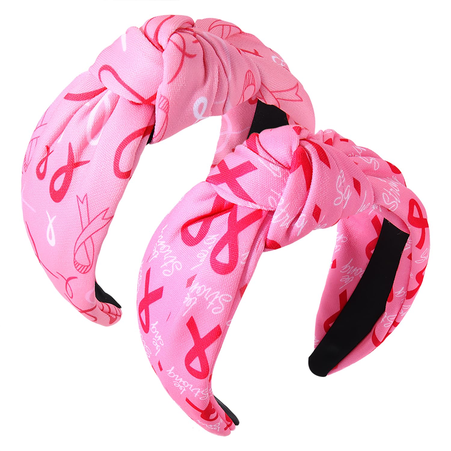 HEIDKRUEGER Knotted Headband for Women Breast Cancer Awareness Headband Printing Pink Ribbon Headbands Wide Pink Hairband Hair A