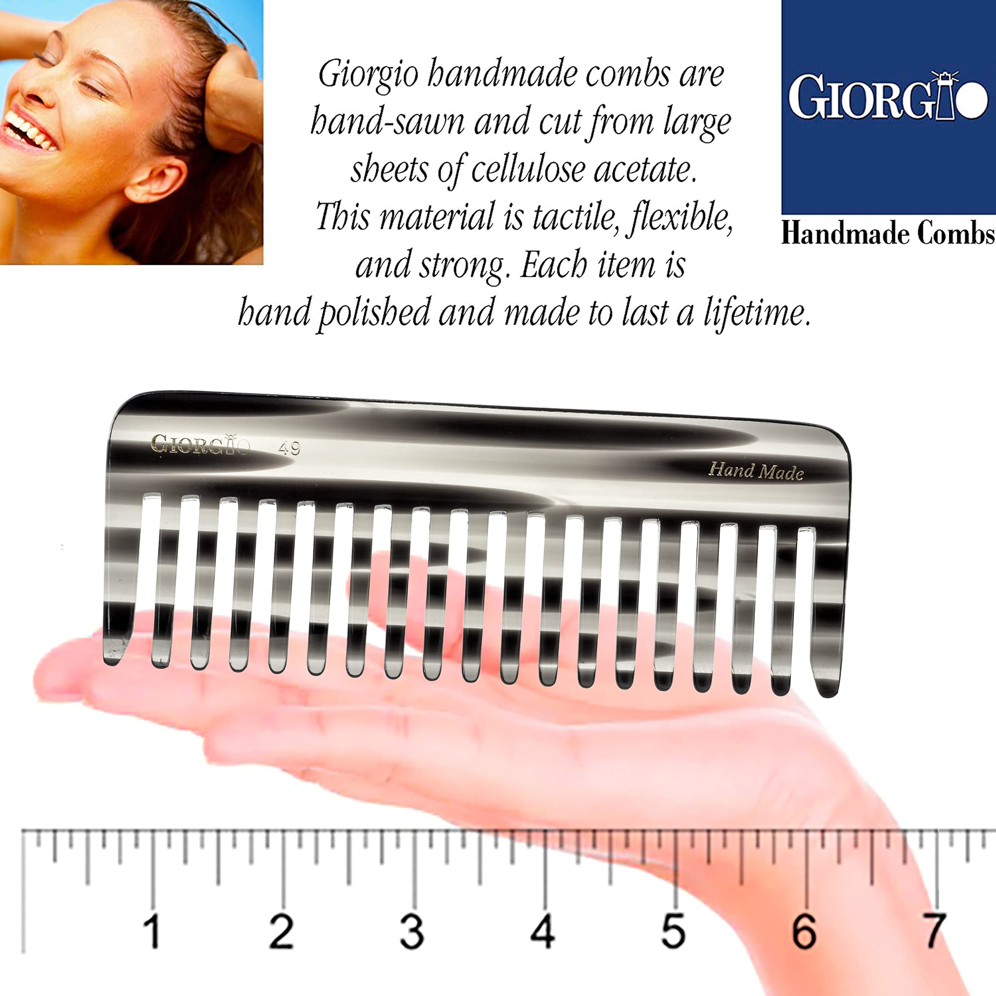 Giorgio G49 Graphite Large 5.75 Inch Hair Detangling Comb, Wide Teeth For Thick Curly Wavy Hair. Long Hair Detangler Comb For We