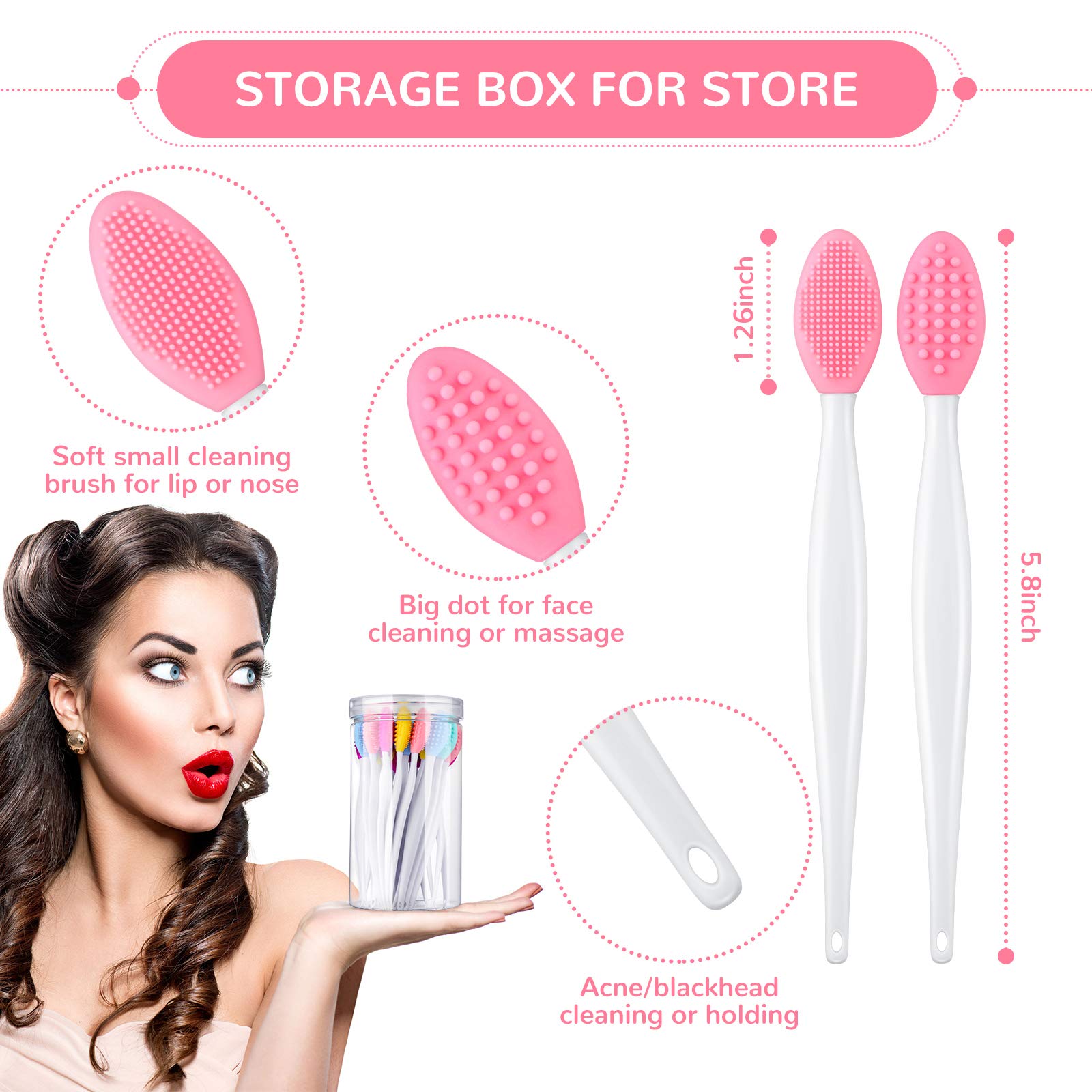 24 Pcs Silicone Exfoliating Lip Brush with Container, Double Sided Silicone Lip Scrubber Soft Cleaning Lip Brush Face Cleaning A
