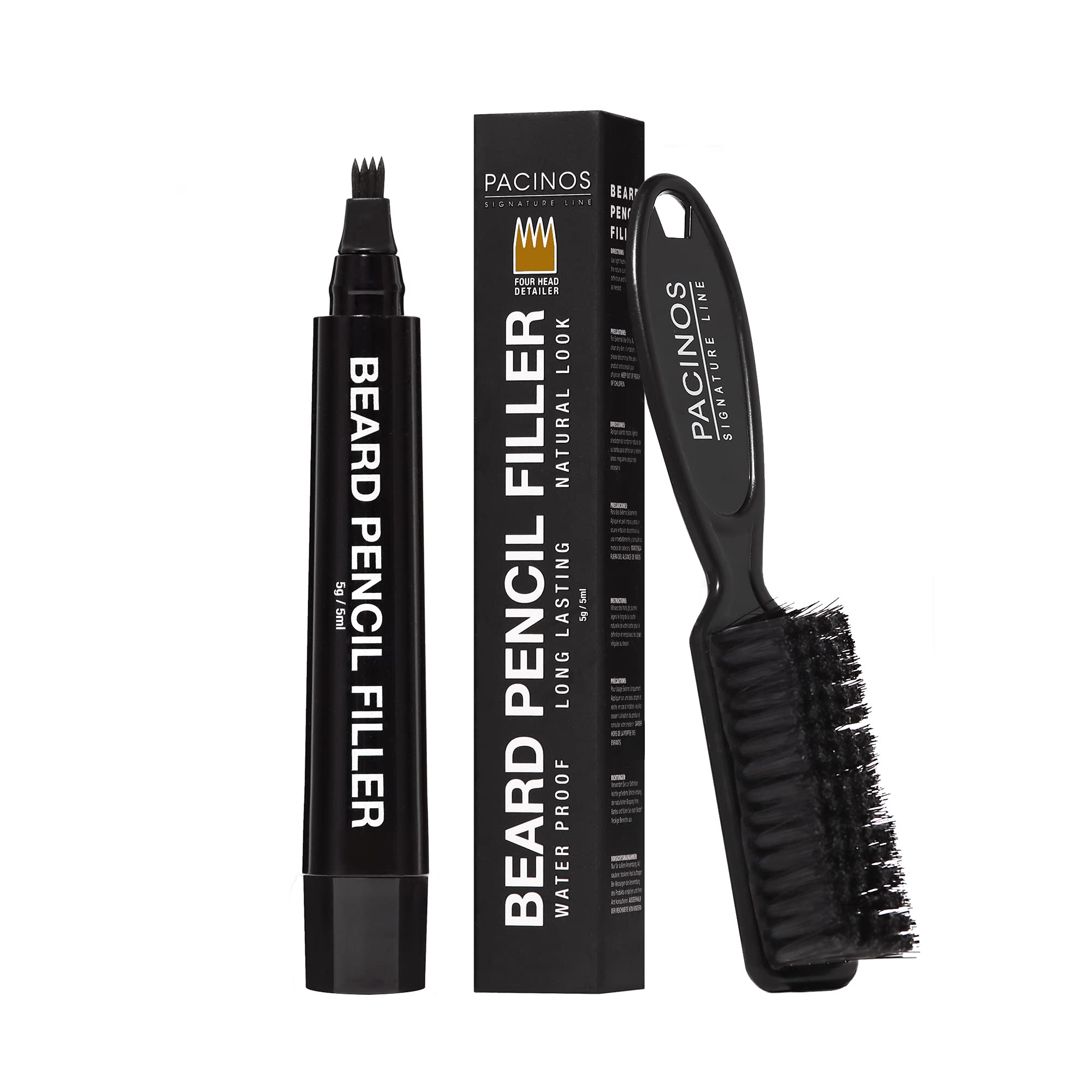 Pacinos Beard Pencil Filler - Water Proof, Long Lasting Coverage & Natural Finish - Beard, Moustache & Eyebrows - Micro-Fork Tip