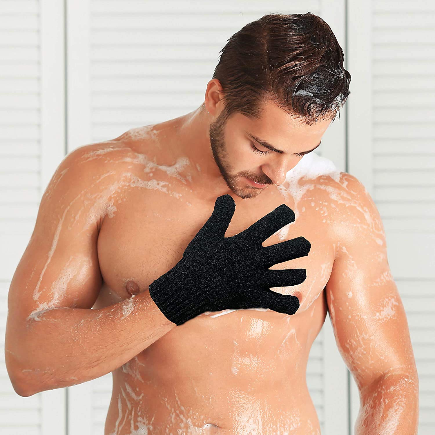 Cleedy Bath Exfoliating Gloves Scrub - 4 Pcs(2 Pairs) Lengthened And Large Exfoliating Scrubbing Gloves For Shower, Spa, Massage
