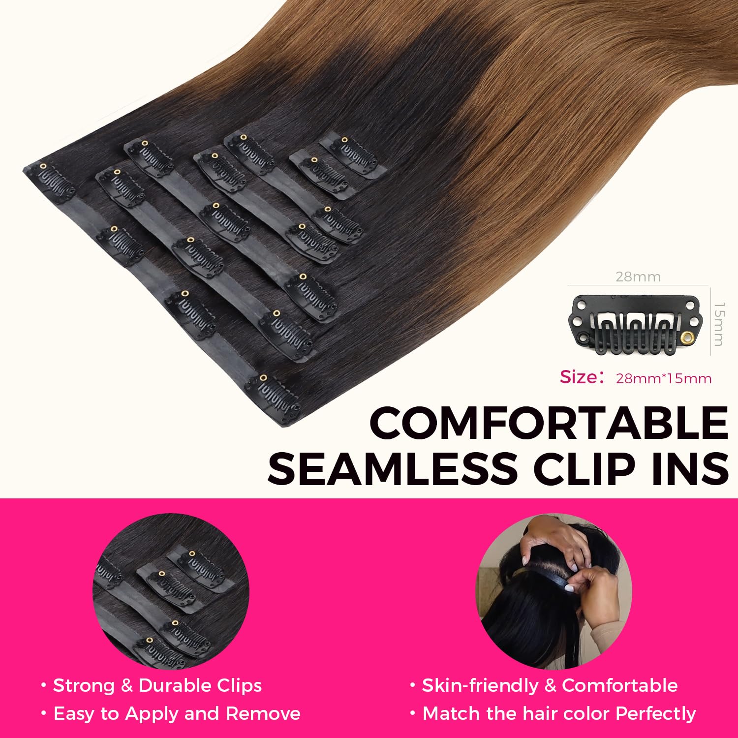 Lashey Clip In Hair Extensions 110G 7Pcs Yaki Straight Seamless Clip In Hair Extensions Human Hair For Women 18 Inch Ombre Natur