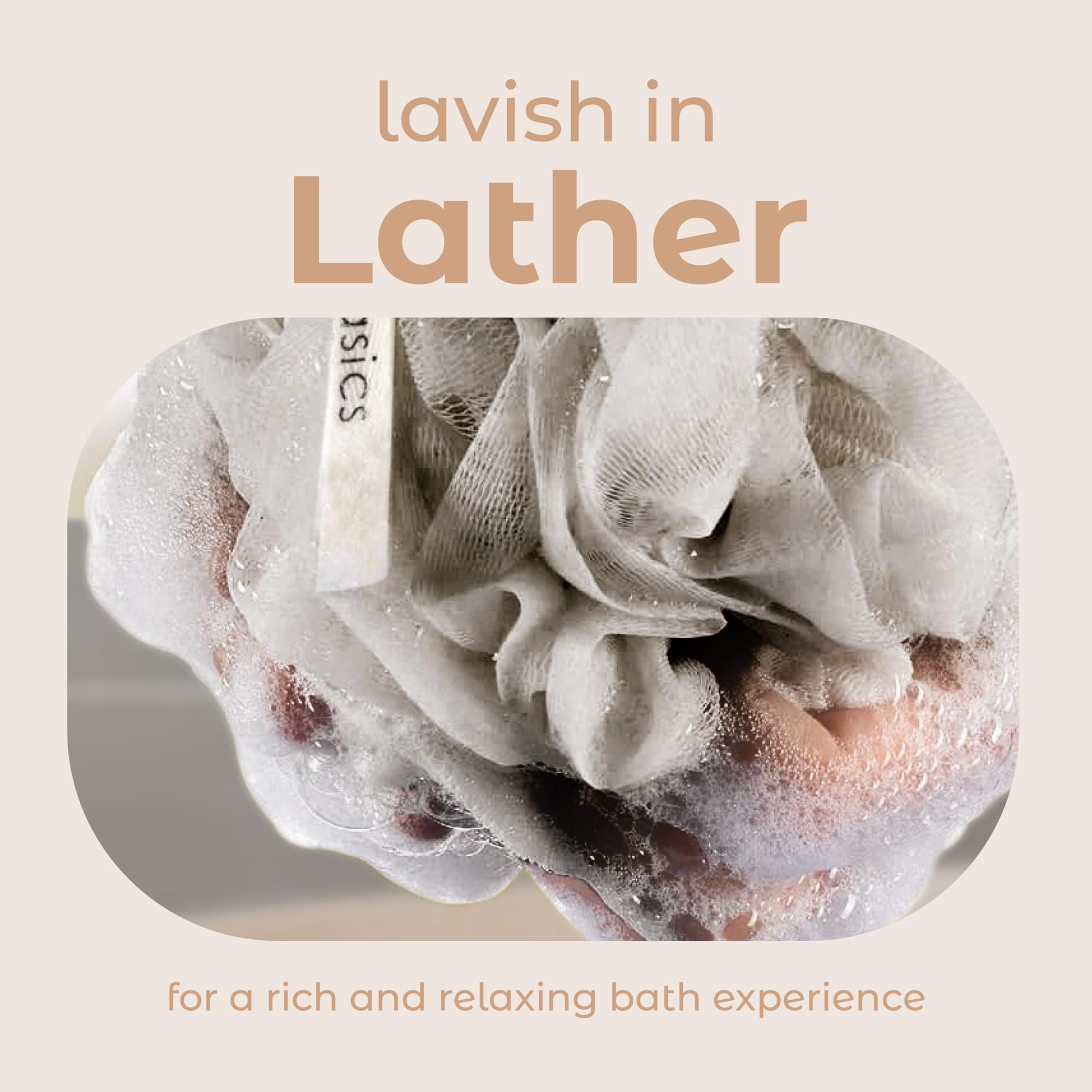 Mainbasics Bath Shower Loofah Sponge Pouf Body Scrubber Exfoliator Body Wash Sponge (Set Of 3, Totally Taupe)
