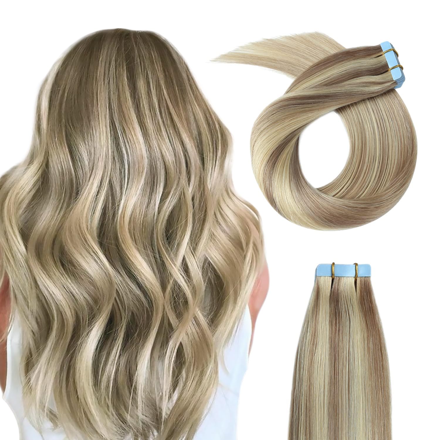 Yilite Pu Tape In Hair Extensions 22 Inch Glue In Seamless Human Hair Skin Weft Silky Straight Tape In Real Hair Extensions Pian