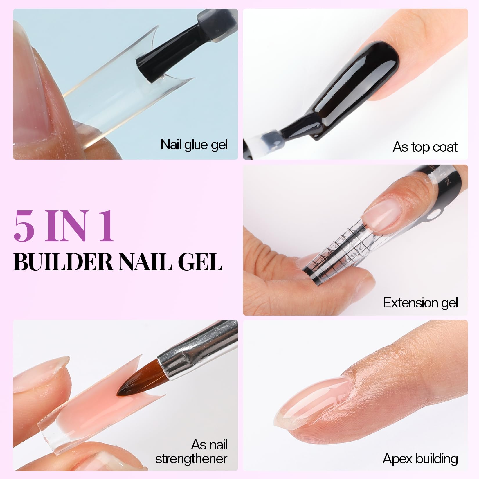 Morovan 5 In 1 Top Coat: 15Ml Clear Glossy Top Coat Soak Off Nail Lamp Long Lasting Top Gel For Clear Nail Gel Diy Nail Salon