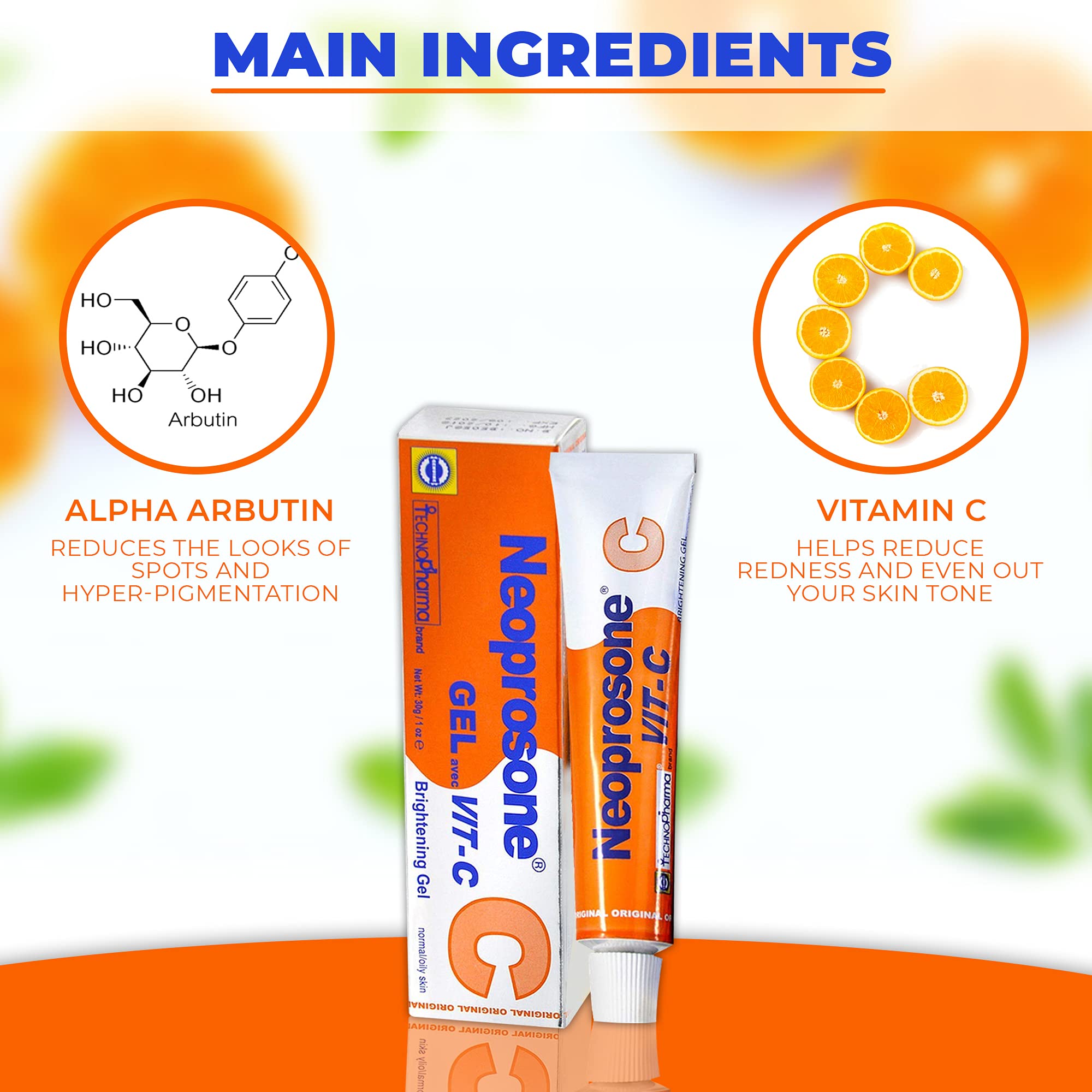 Neoprosone, Vitamin C Gel - 1 Fl Oz / 30 Ml - Brightening Gel Cream For Neck, Face, Body, Armpit, Hands - For Women And Men, Wit