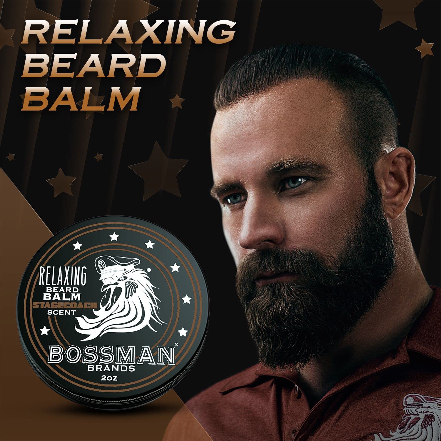 Bossman Relaxing Beard Balm - Beard Tamer, Relaxer, Thickener And Softener Cream - Beard Care Product - Made In Usa (Stagecoach