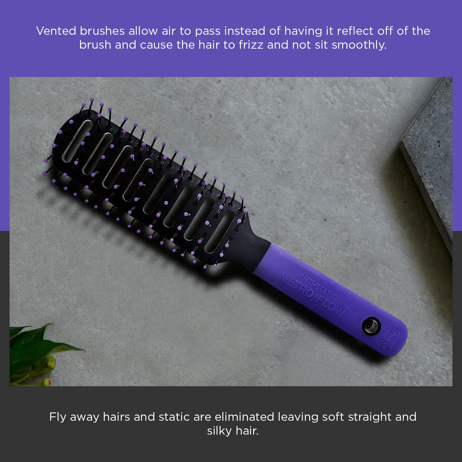 Spornette Anti Static Vent Brush #9000-MF (PURPLE) Styling, Smoothing, Straightening & Blow Drying Hair Quickly With No Static -