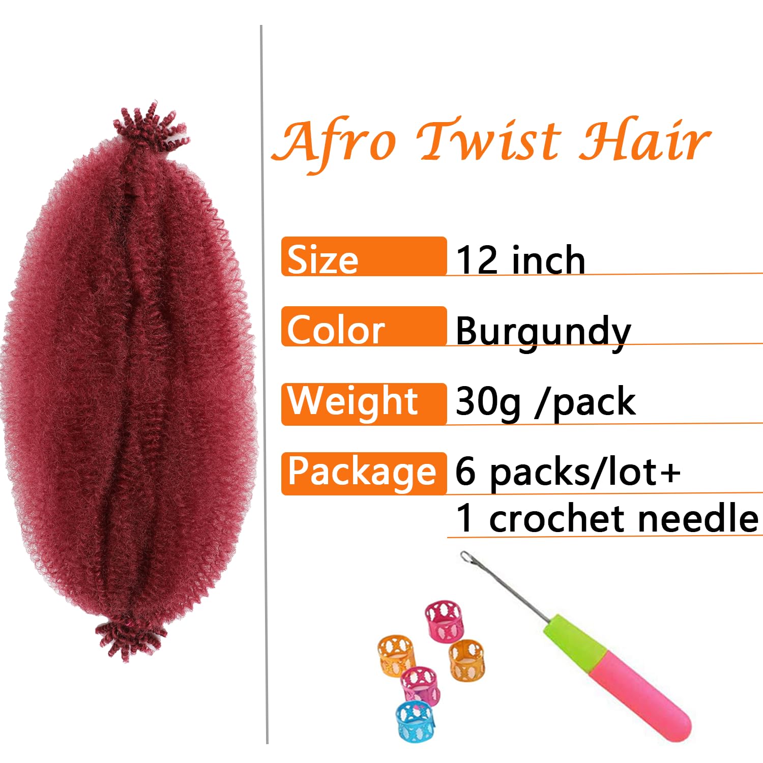 Springy Afro Twist Hair 12 Inch 6 Packs Pre Fluffed Marley Twist Braiding Hair For Black Women (12 Inch, 6 Packs,Burgundy)