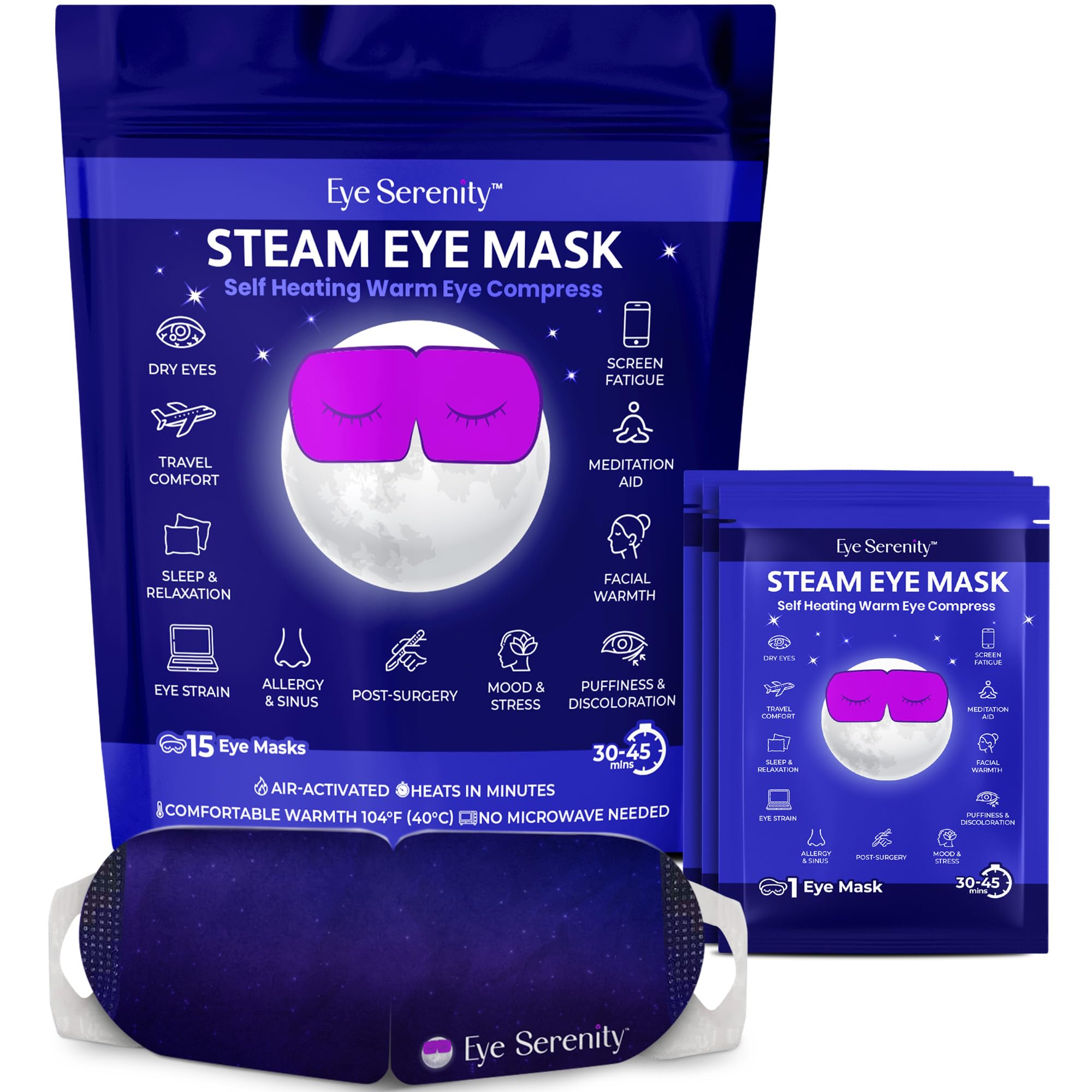 Steam Eye Mask for Dry Eyes | Warm Compress Eye Mask for Puffy Eyes & Comfort | Eye Serenity Self-Heating Eye Masks for Sleeping