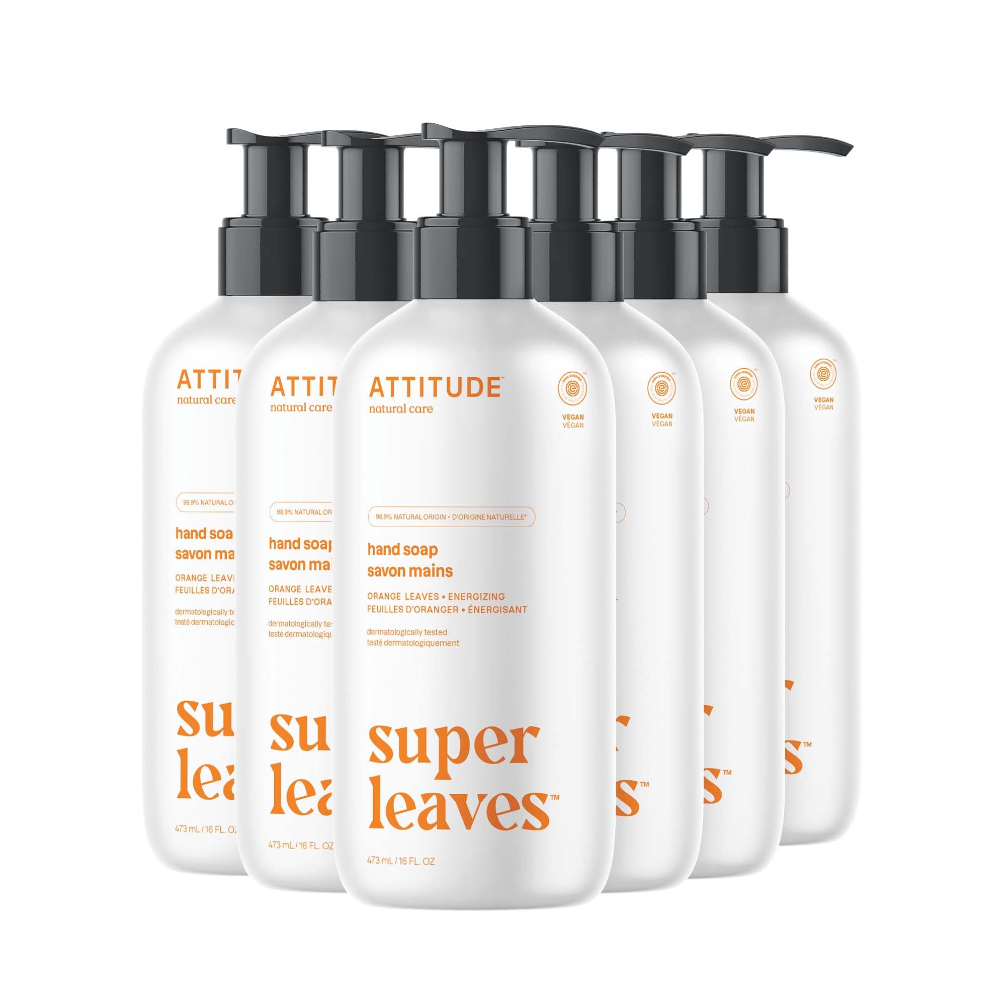 ATTITUDE Liquid Hand Soap, EWG Verified, Plant and Mineral-Based, Vegan Personal Care Products, Orange Leaves, 16 Fl Oz (Pack of