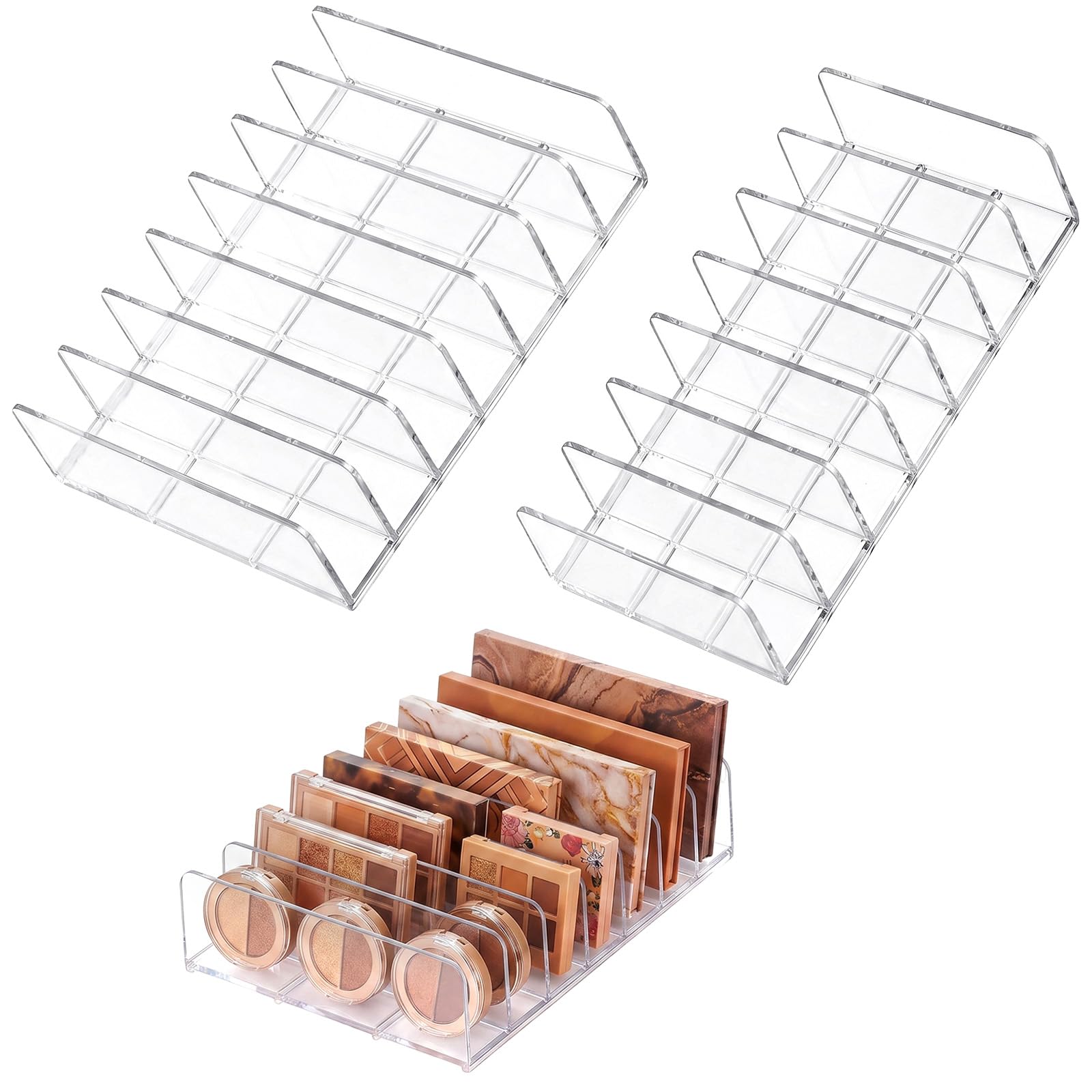 Zptjql 2 Pack Makeup Palette Organizer, 7Slot Acrylic Clear Cosmetic Storage Holder, Organizer for Makeup Blush CD Facial Mask 