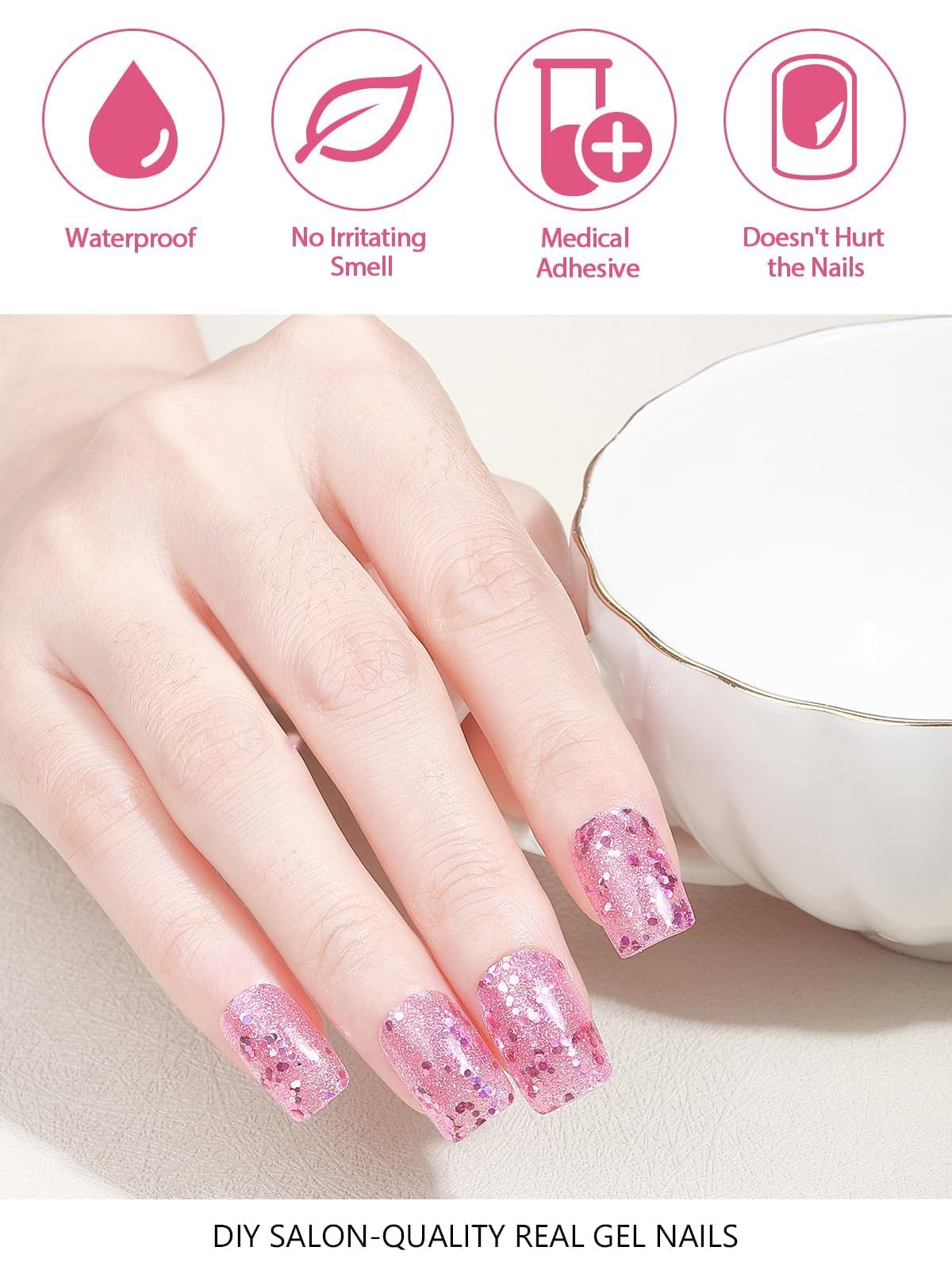 32Pcs Semi Cured Gel Nail Strips, Ebanku Valentine Gel Nail Stickers Real Nail Polish Strips Full Nail Art Wraps Long-Lasting Ge