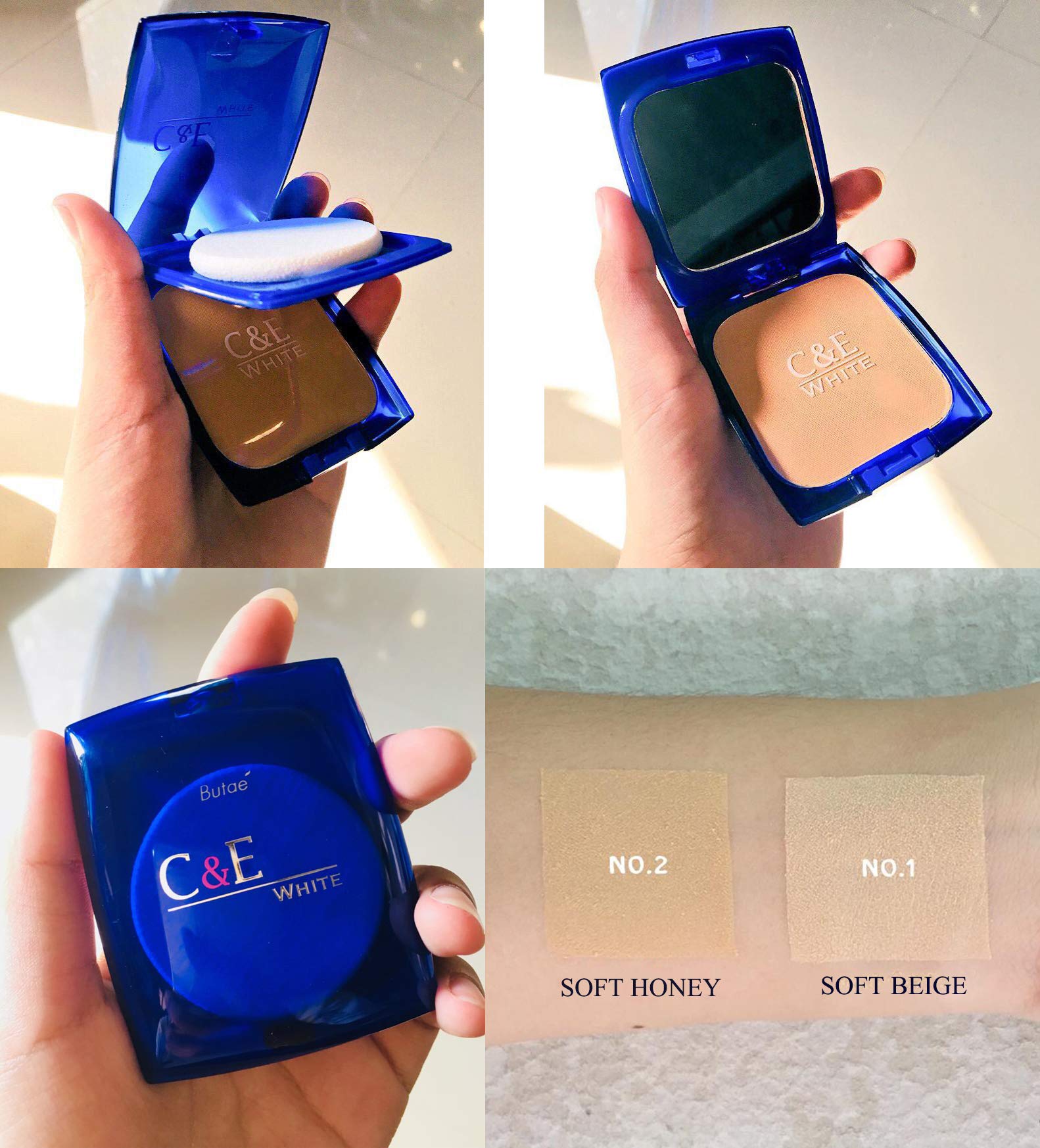 C & E White Oil Control Face Pressed Powder Foundation Compact, Covers Dark Spot & Wrinkle, Long Lasting, Natural Radiant Glowin