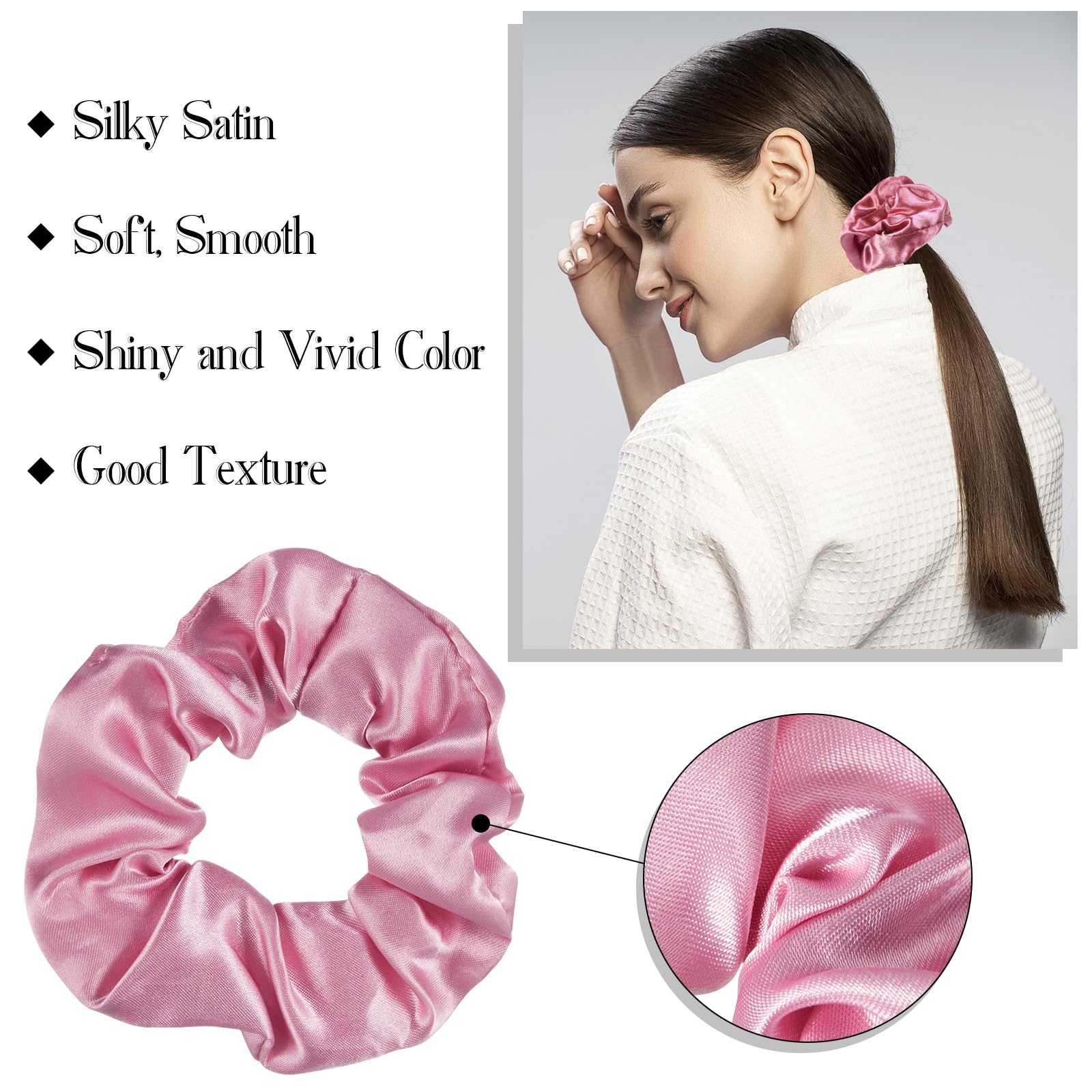Hoteam 200 Pieces Satin Hair Scrunchies Bulk for Ponytail Holder Solid Color Satin Hair Tie Hair Elastics Bands for Women Teens