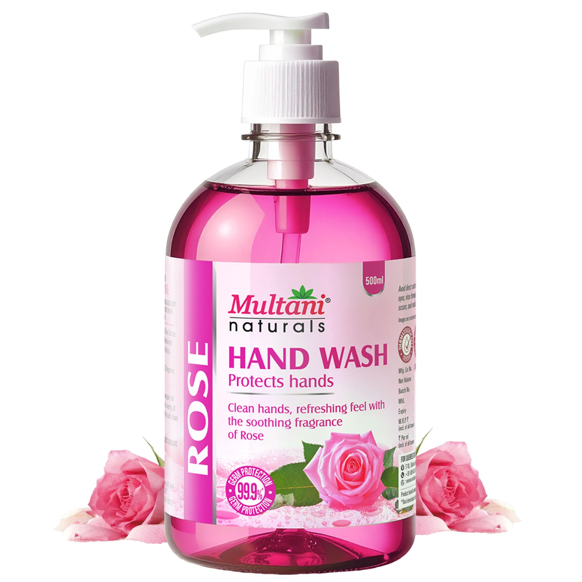 Multani Natural Rose Hand Wash (500 Ml) | Gentle Hand Cleanser With Natural Ingredients | Germ Protection Liquid Hand Wash