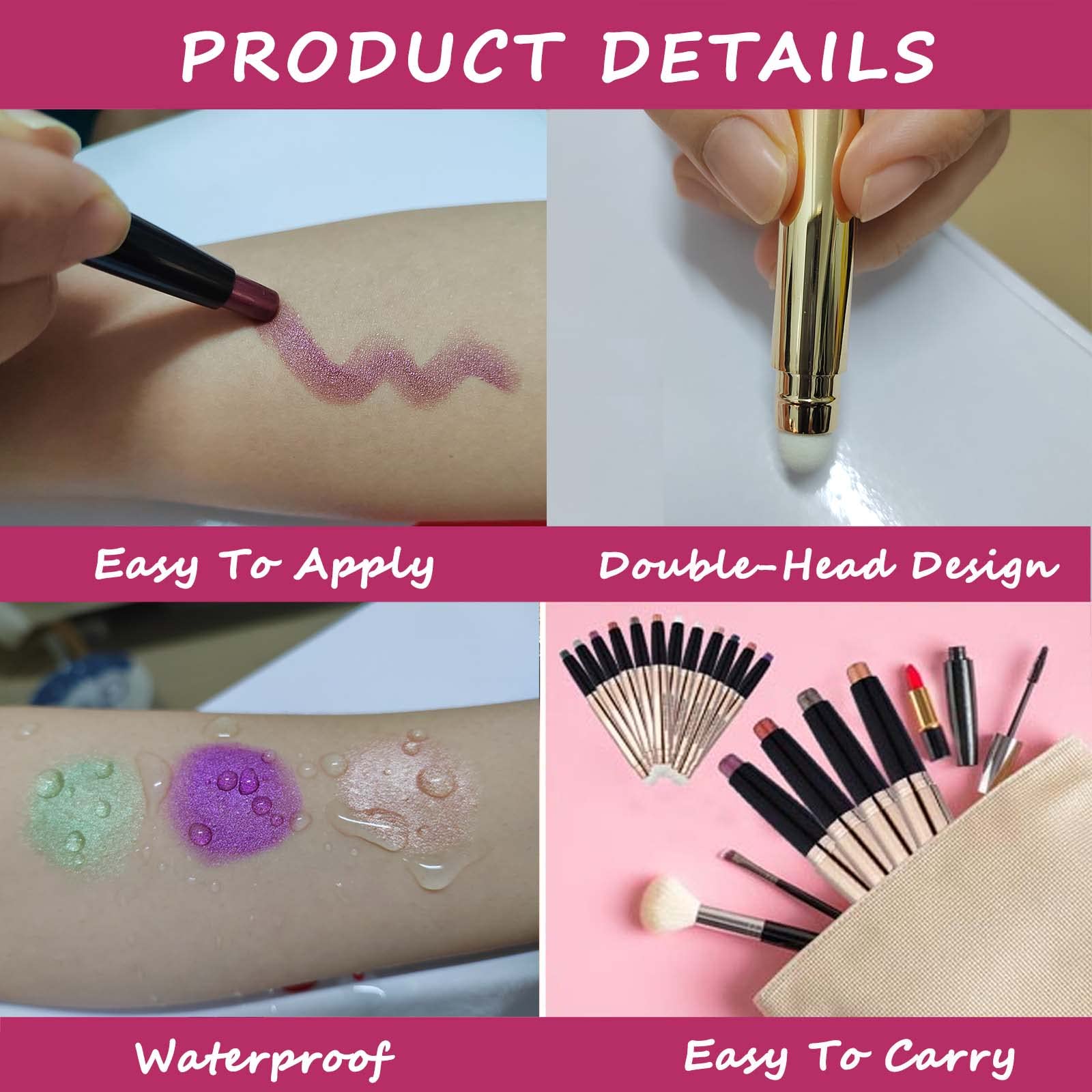 2 In 1 Eyeshadow Stick And Sponge Makeup Brush, Brown Smooth Cream Shimmer Shadow Pencil Long Lasting Waterproof Eye Shadow High
