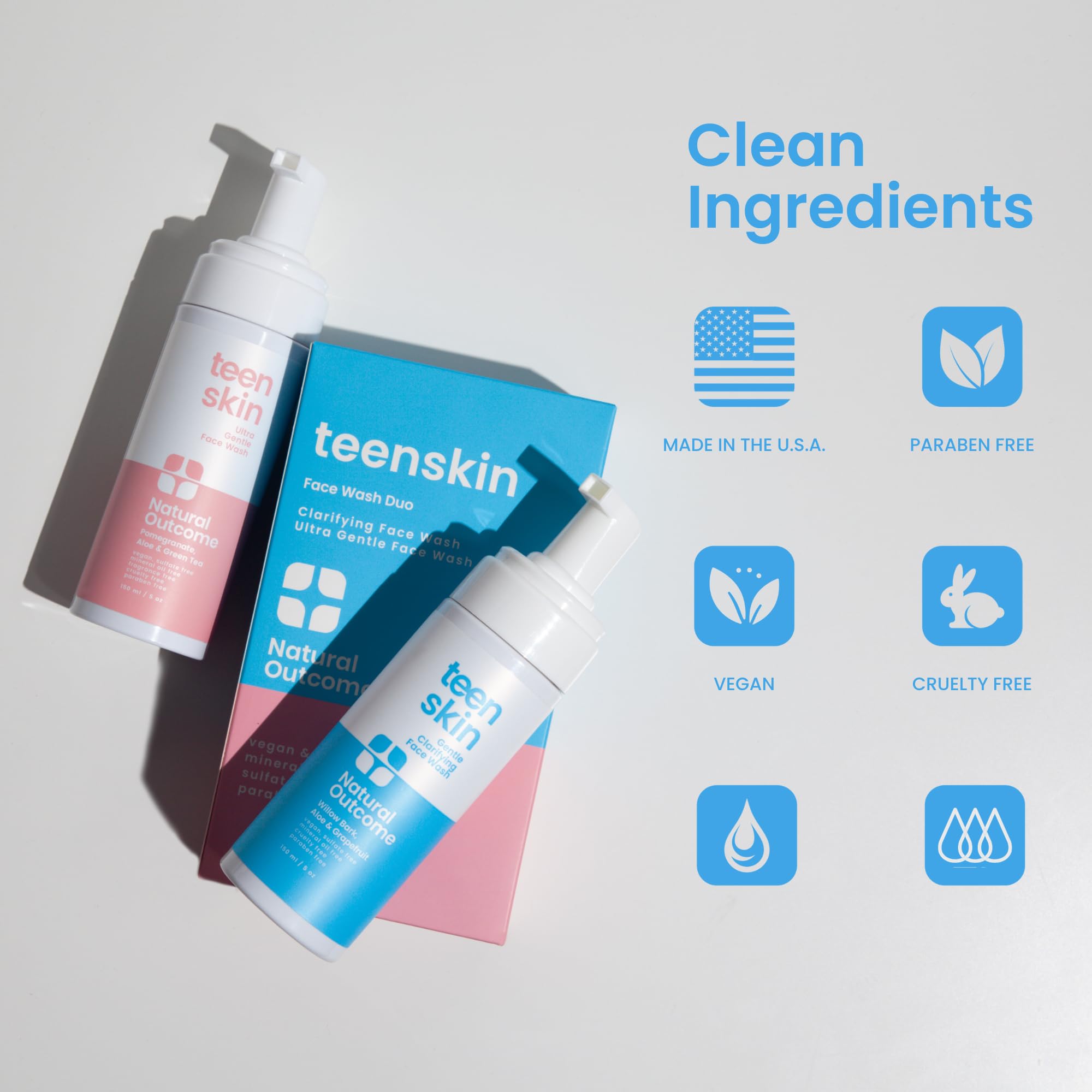 natural outcome Teen Skin Face Wash Duo | Gentle Foaming Daily Boys & Girls Kids Face Wash | Non-toxic Ingredients | Perfect for