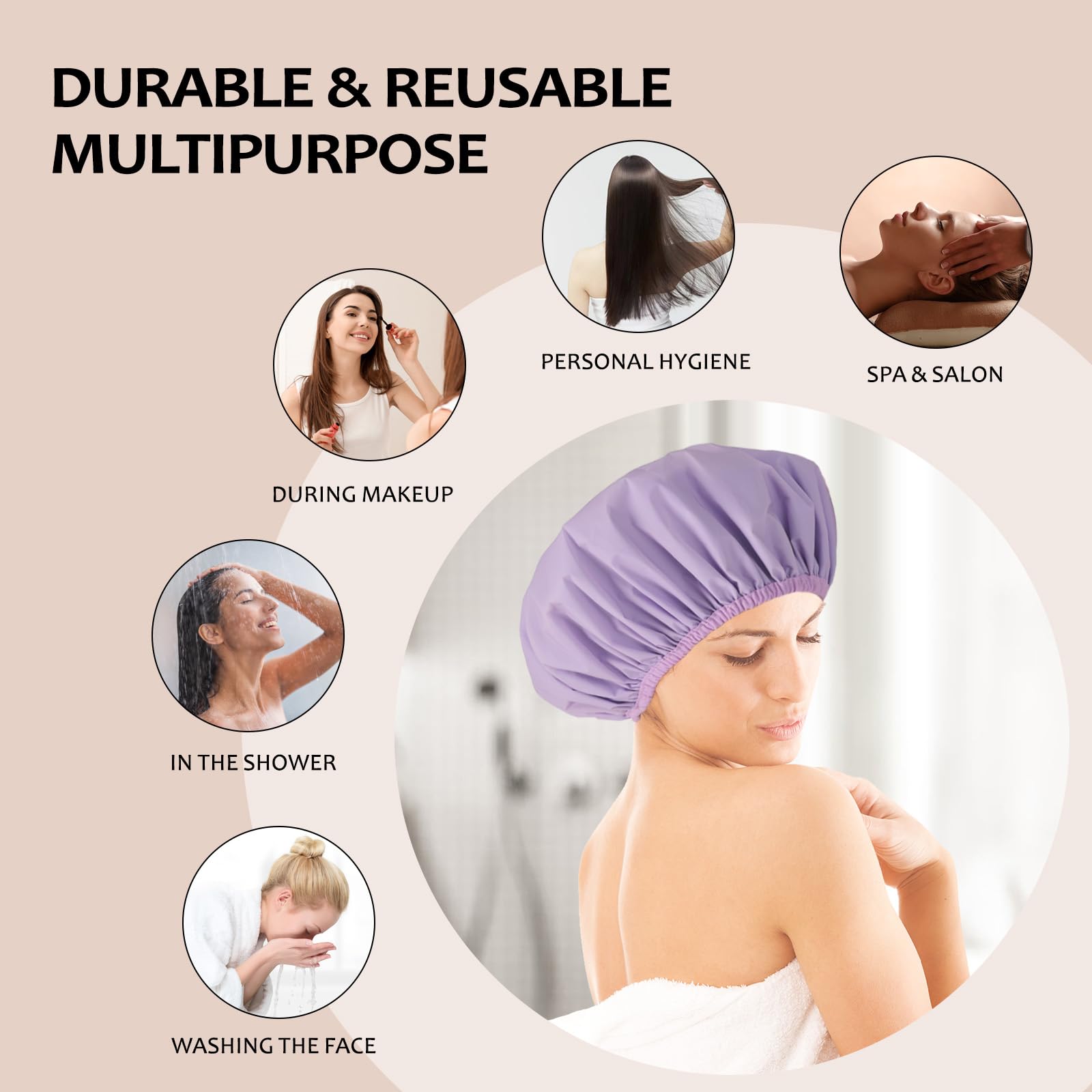 Yizijizi Shower Cap,Reusable Waterproof Shower Caps - Large Size For Women, Perfect For Long Hair (Purple)