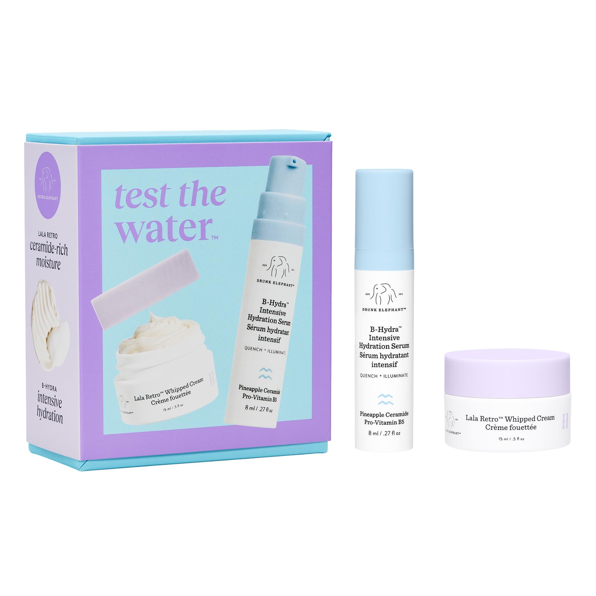 Drunk Elephant Test The Water - Travel Size - Hydrate and Nourish Kit - Clean Clinical Skincare - Cruelty-Free - Dermatologist-T