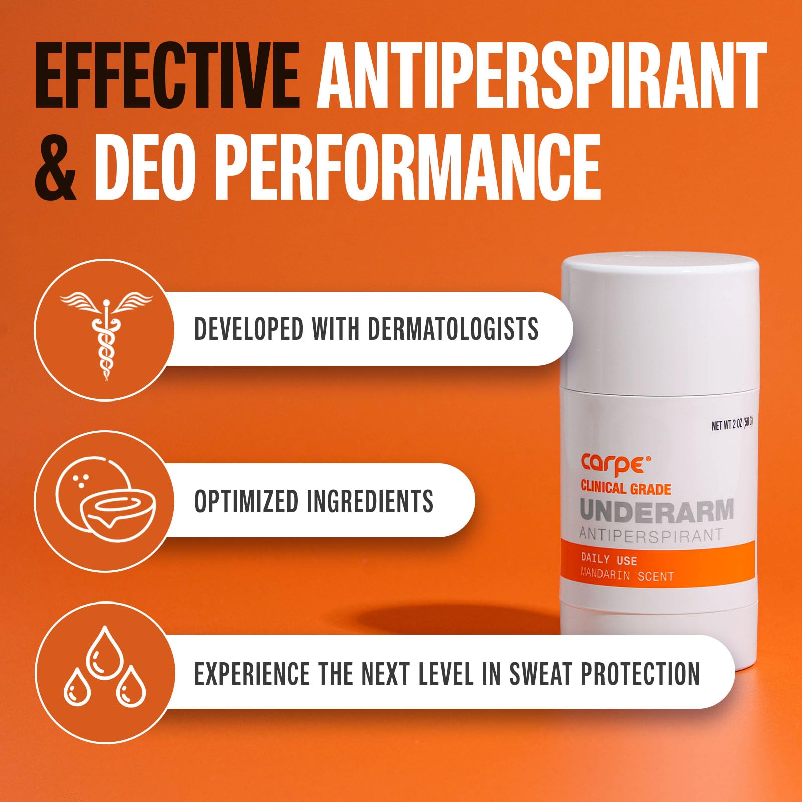 Carpe Clinical Strength Deodorant + Antiperspirant - Clinical Grade Solid Stick - Combat Excessive Underarm Sweating + Hyperhidr