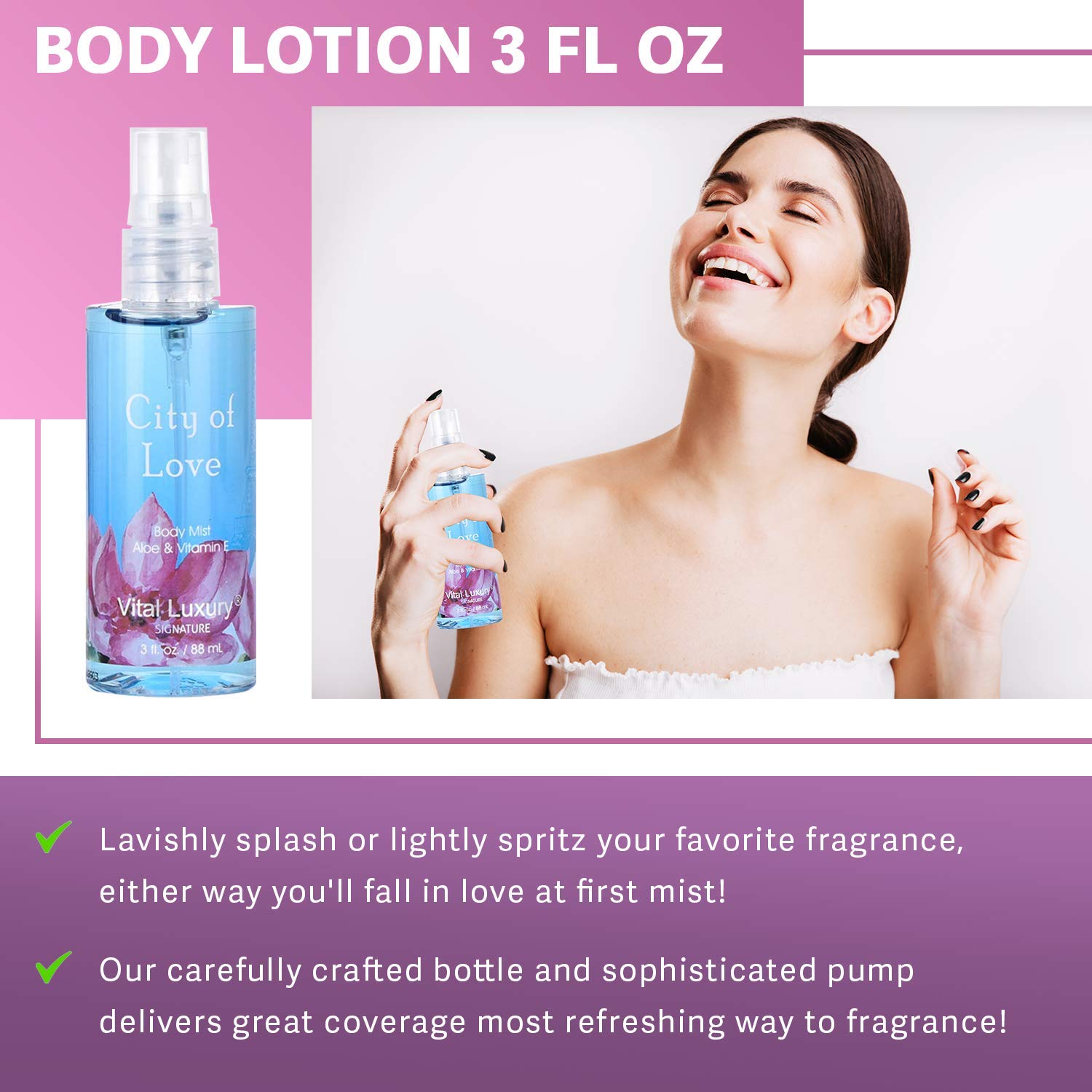 Vital Luxury Bath & Body Care Travel Set - Home Spa Set With Body Lotion, Shower Gel And Fragrance Mist (City Of Love)