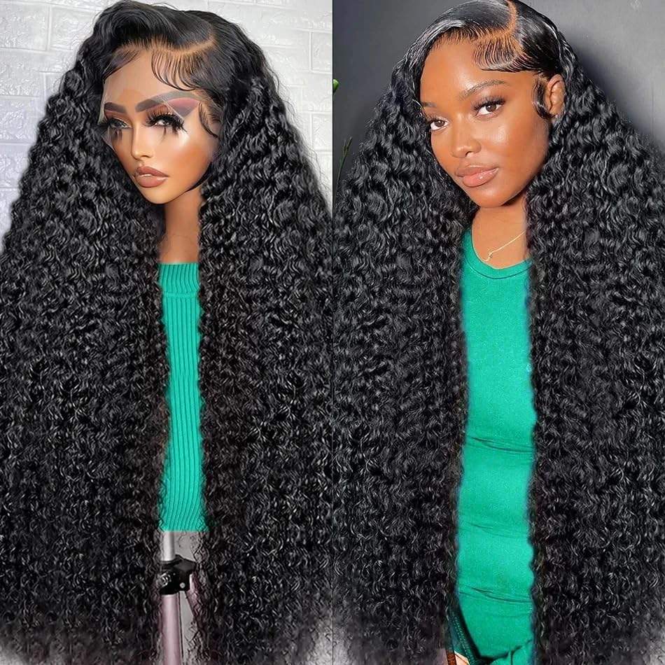 200% Density 13x6 HD Transparent Curly Lace Front Wig Human Hair Pre Plucked Glueless Kinky Curly Lace Front Wig Human Hair Wigs
