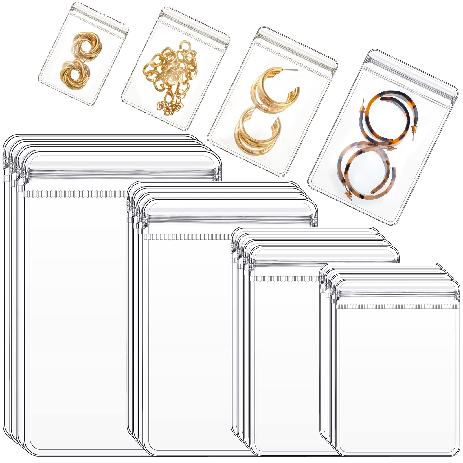 Epakh 200 Pieces Clear Plastic Jewelry Bags Self Seal Jewelry PVC Bags Jewelry Pouches Small Zipper Rings Earrings Pouch Storage