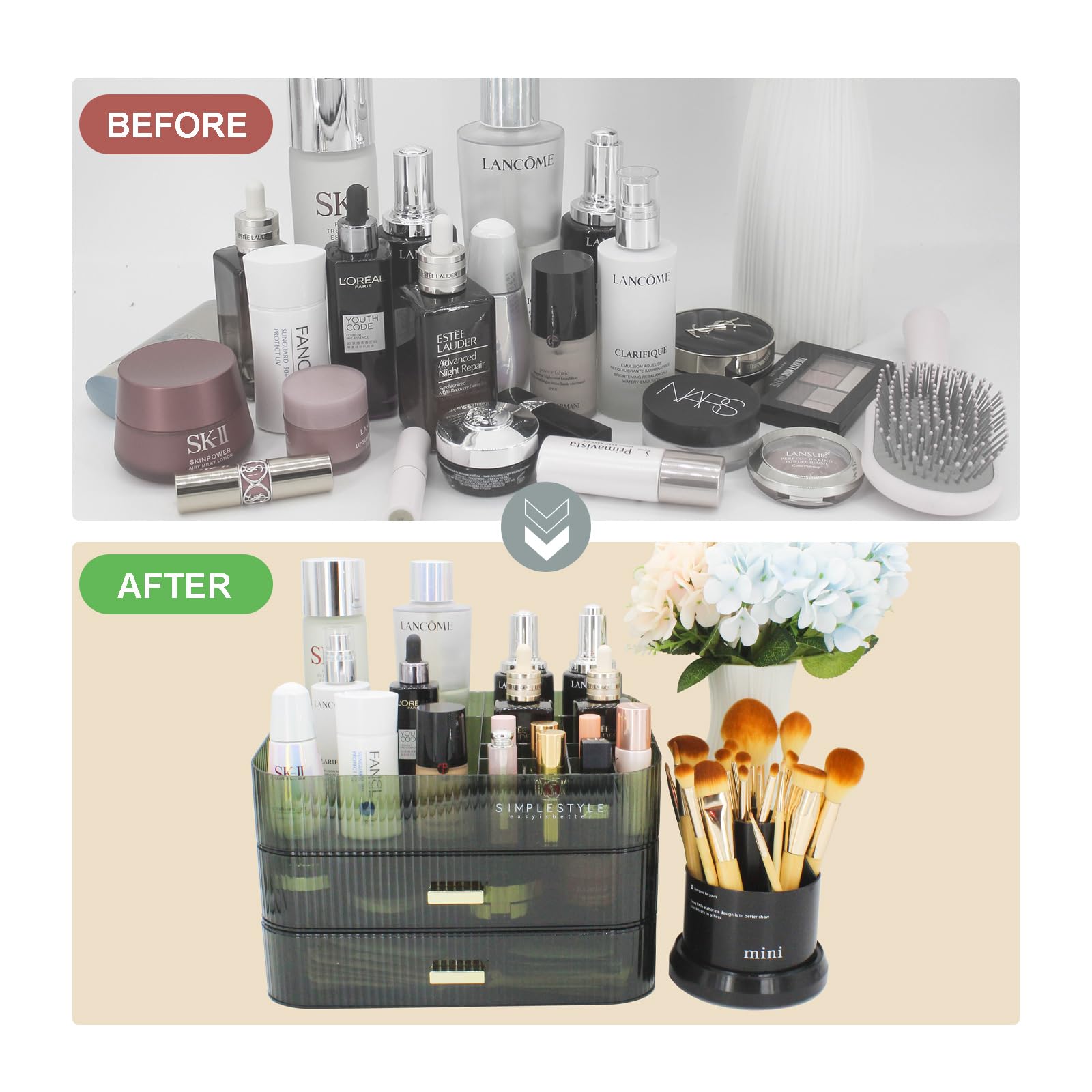 Makeup Organizer With 2 Drawers, Cosmetics Organizer For Bedroom And Bathroom Vanity Countertops, Large Capacity Cosmetic Storag
